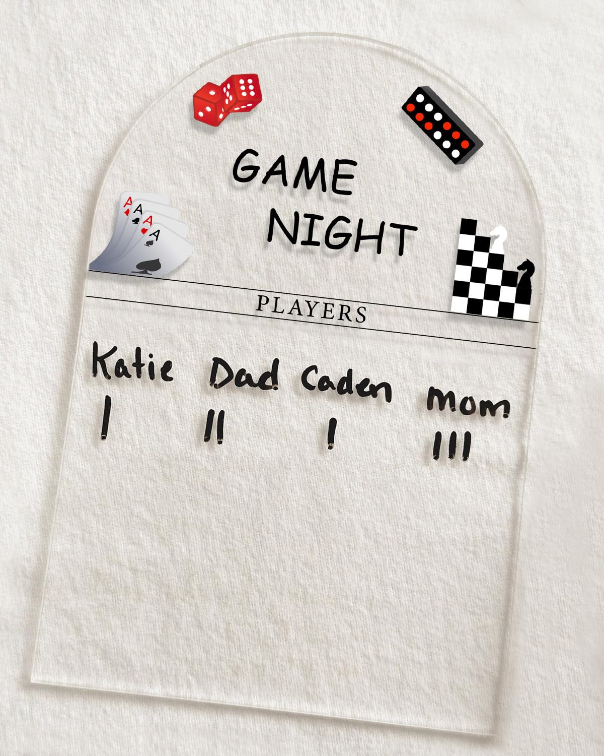 Generic Personalized Game Score Board - Acrylic Engraved Family Game Night Score Tracker,Personalized Gamer Gift, Wedding Gift, Housewarming Gift, Game Night Score Card