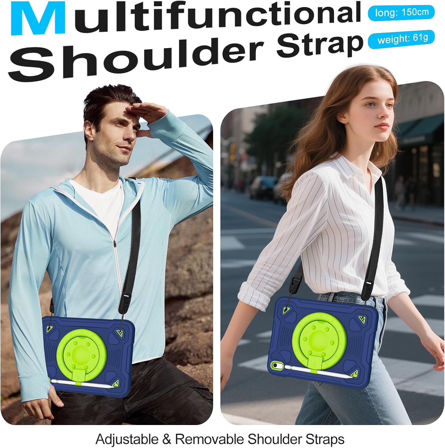 Case for iPad (A16) 11th Generation 11 Inch 2025/10th Generation 10.9 Inch 2022 with Screen Protector 360°Rotating Stand | Shoulder Strap | Pencil Holder | Protective Cover | Navy+Green