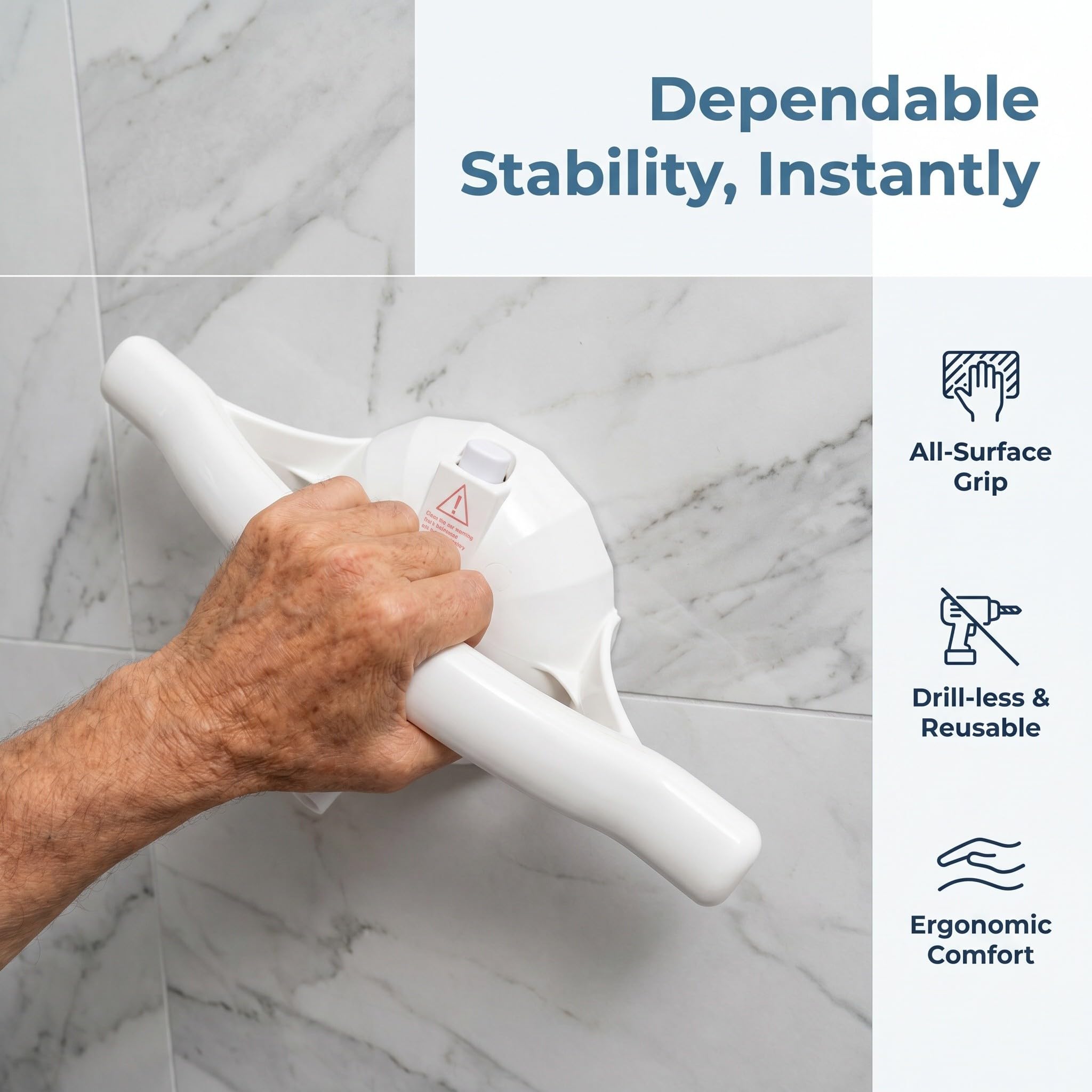 Lurrose Barra de agarre con ventosa para bañera y ducha, asa de seguridad resistente para baño para personas mayores y sillas de ducha, la barra de agarre se puede fijar a azulejos, vidrio y