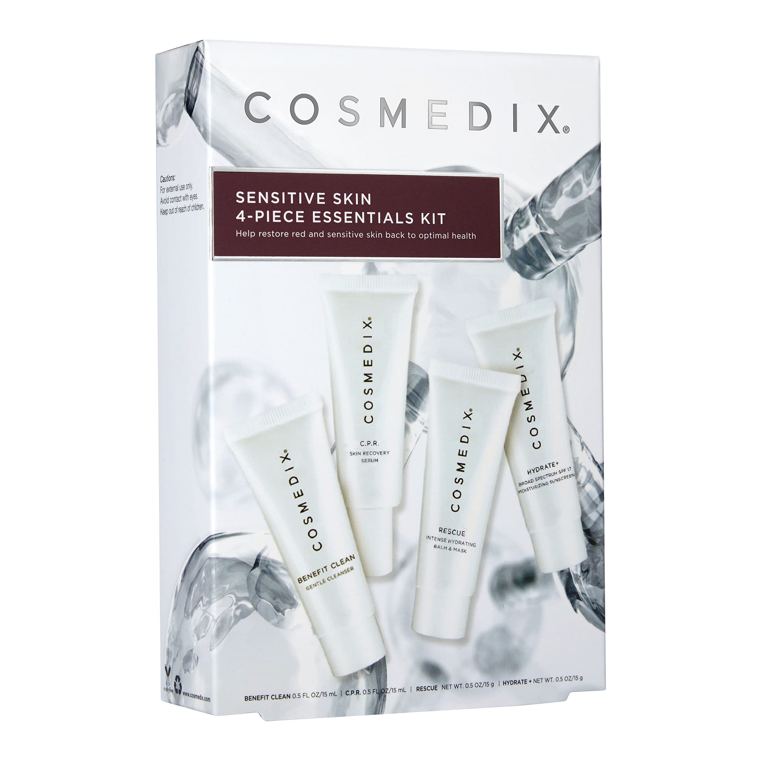 CosMedixSensitive Skin Concern Travel Kit, Helps Reduce Appearance of Redness, Soothing Skincare Regimen, Cruelty & Gluten Free