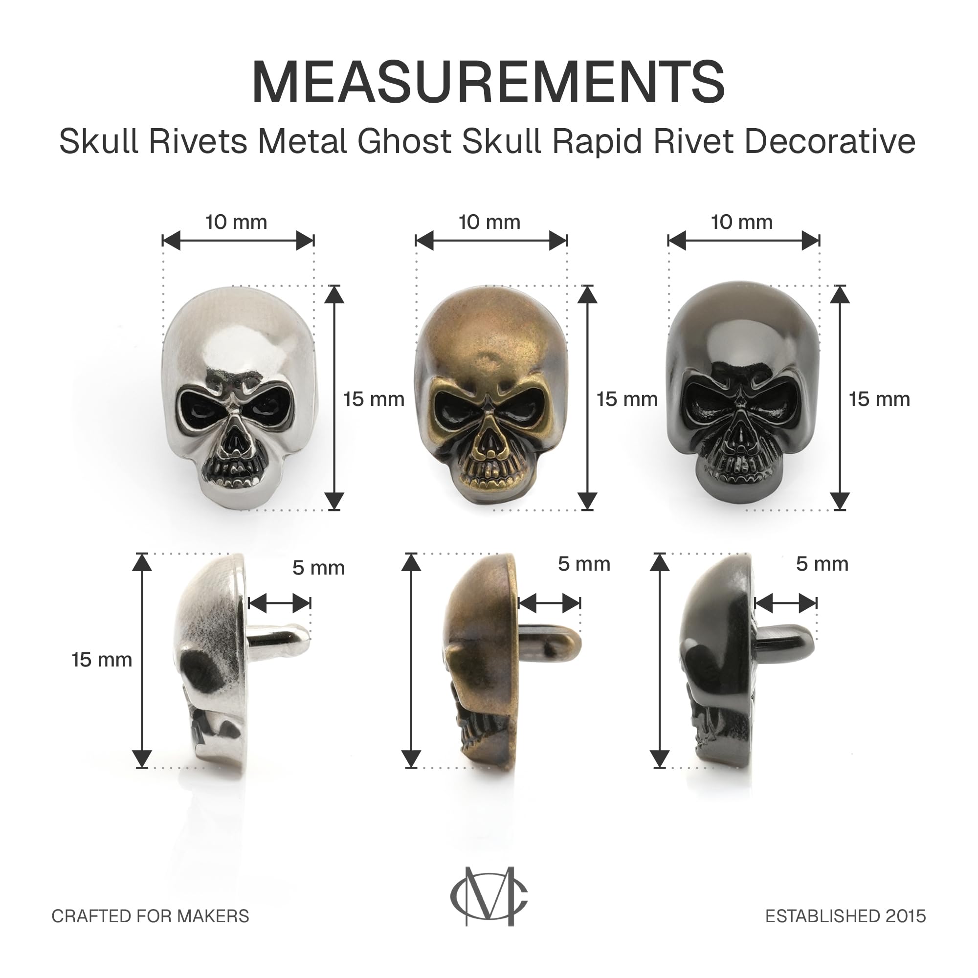 Amazon.com: CRAFTMEMORE Skull Rivets Metal Ghost Skull Rapid Rivet