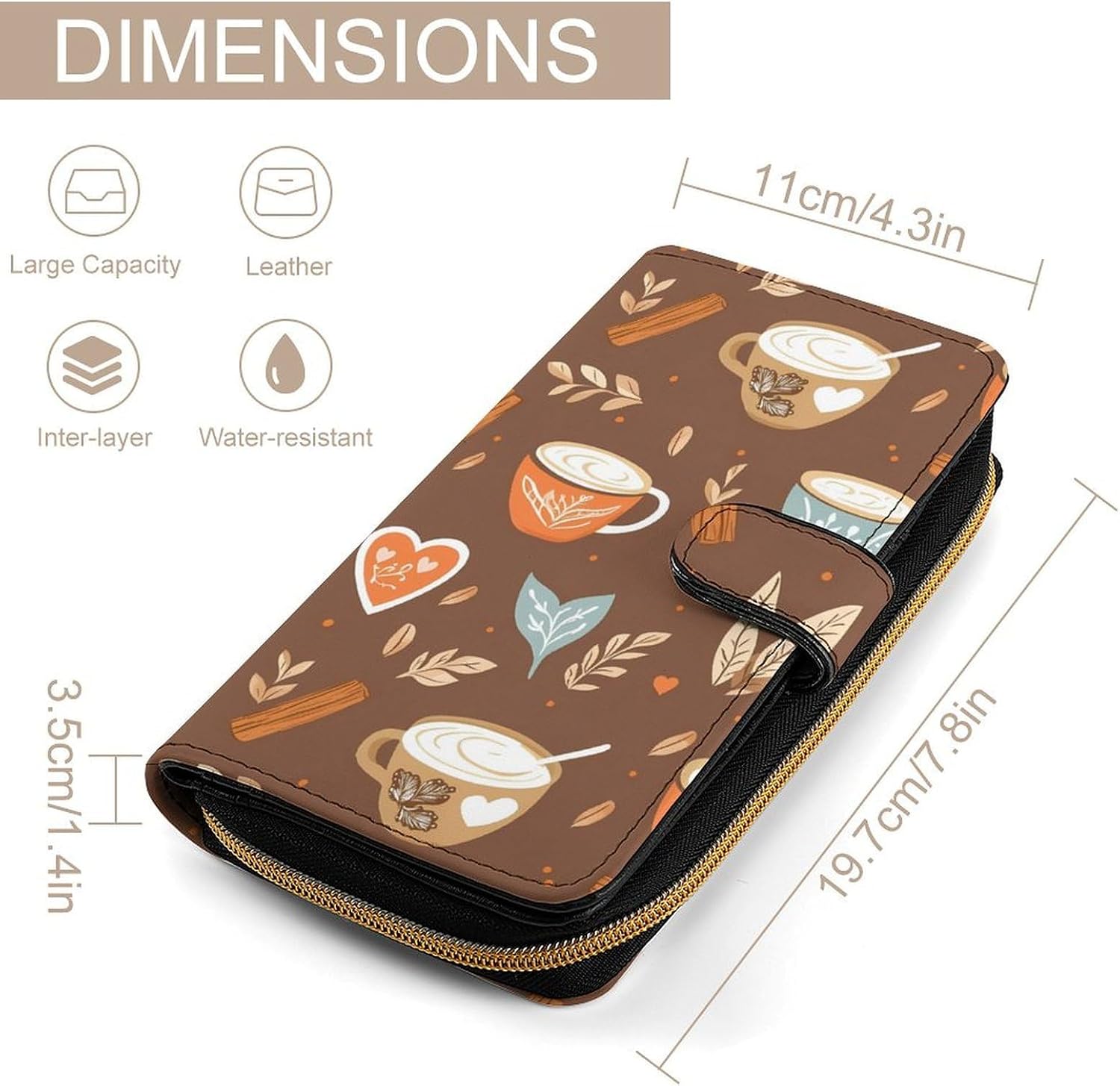 Coffee Mugs Funny Long Slim Bifold Wallet Card Holder Purse with Buckle for Men Women