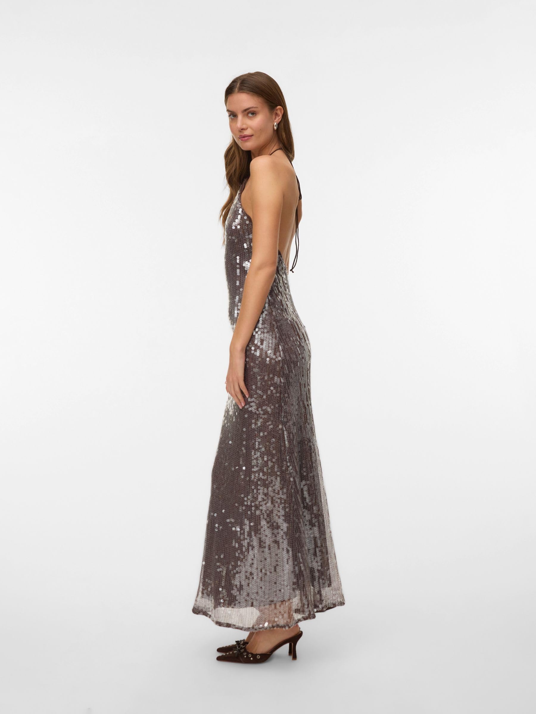 Vero Moda Vmzenia Halterneck Long Dress Sequin Exp Vmzenia - Abito Lungo con Collo Alto Donna (Pacco da 1)