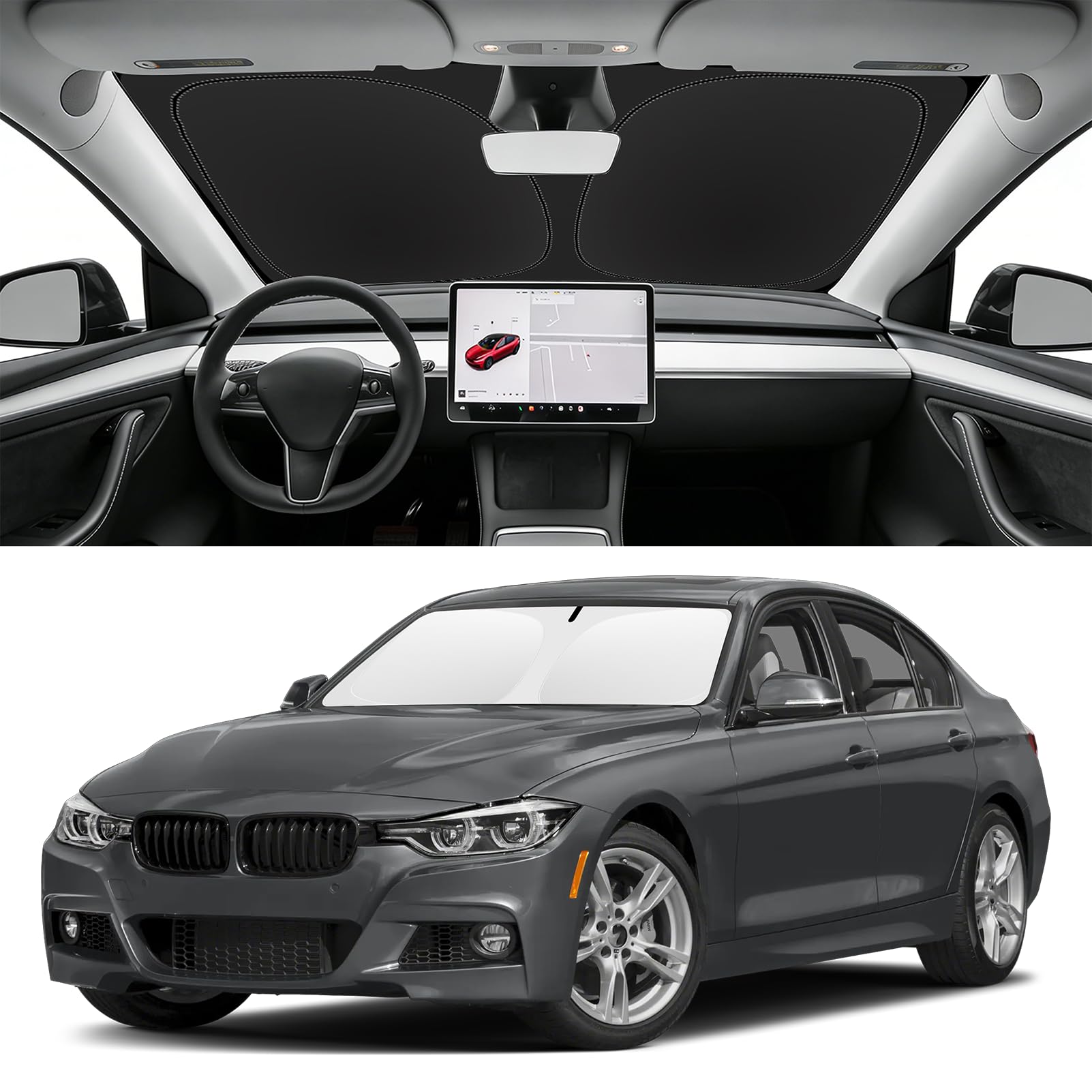 SLOGENTO Custom Fit Windshield Sun Shade for 2013-2018 BMW 3-Series /F30/F31/F80/M3(328i 335i 320i 330i 325i,Blocks UV & Heat,Front Window Sunshade Accessories,Easy Fold & Store Keep Your Car Cooler