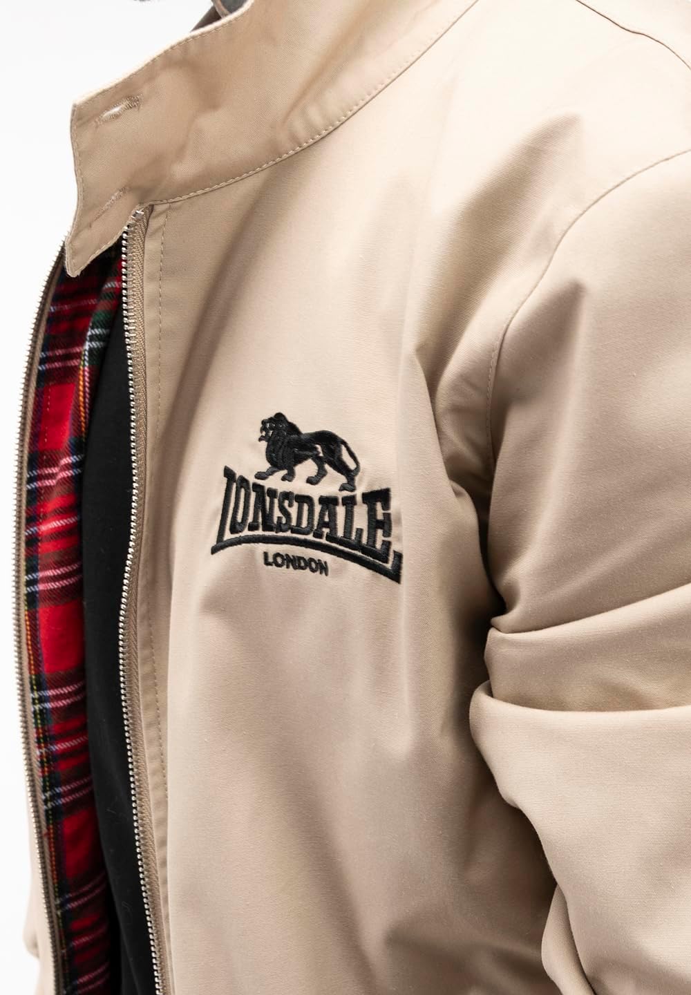 Lonsdale Classic Men's Logo Harrington Jacket England Style Beige/Sand Slim-Fit