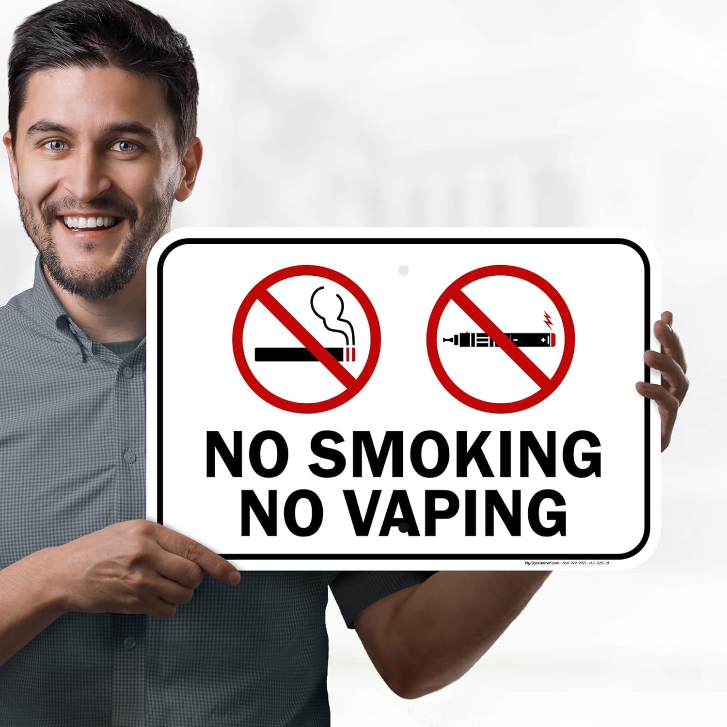 No Smoking No Vaping Sign, 12x18 Inches, Rust Free .063 Aluminum, Fade Resistant, Made in USA by My Sign Center