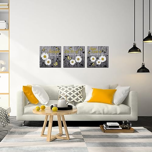Miniatura 2 de LevvArts Decoración de pared de margaritas, citas inspiradoras rústicas, impresión en lienzo, flores de granja, pinturas para decoración de baño,