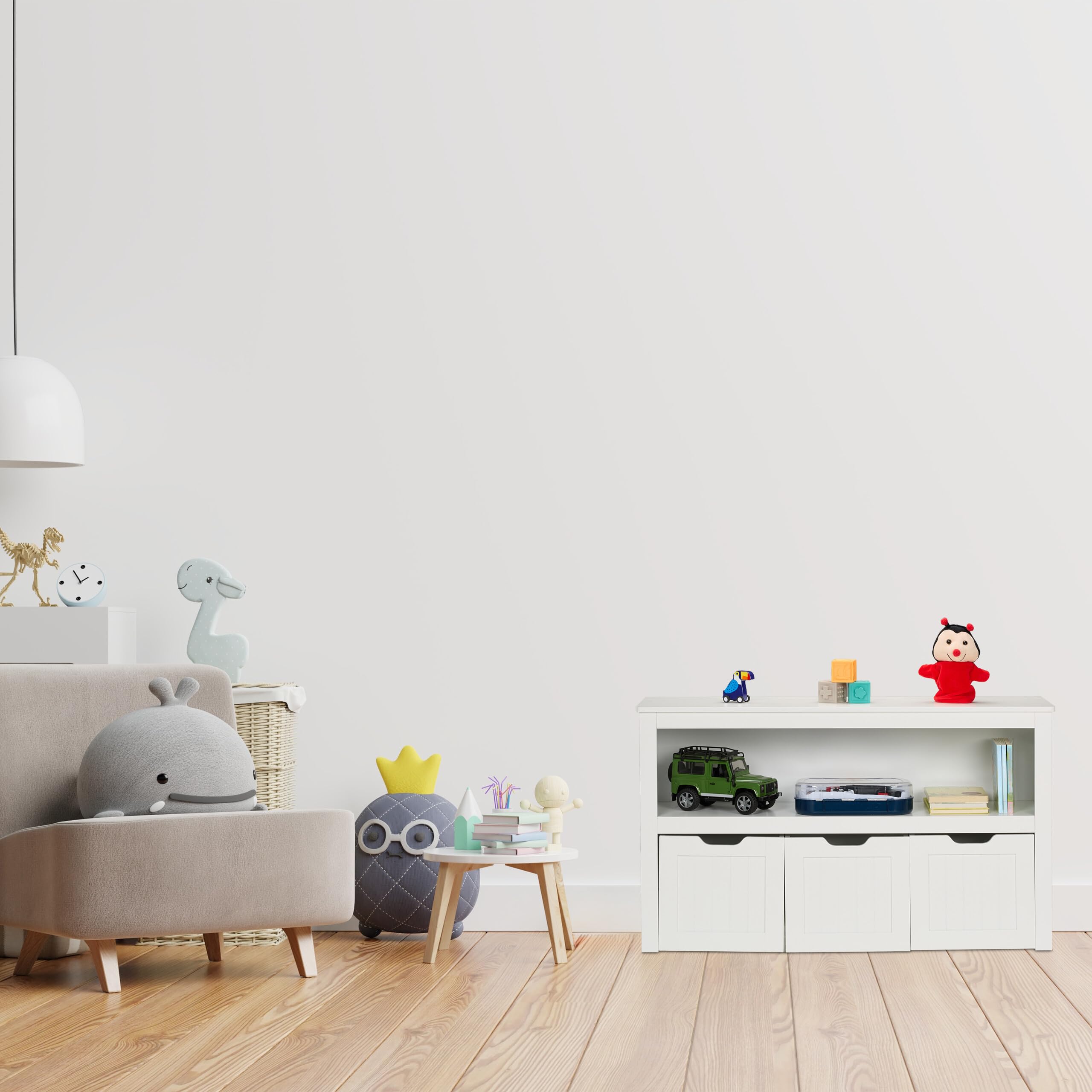 Relaxdays Estantería Infantil, Organizador Juguetes, 3 Cajas con Ruedas, 60 x 102 x 30 cm, Mueble Juguetero MDF, Blanco
