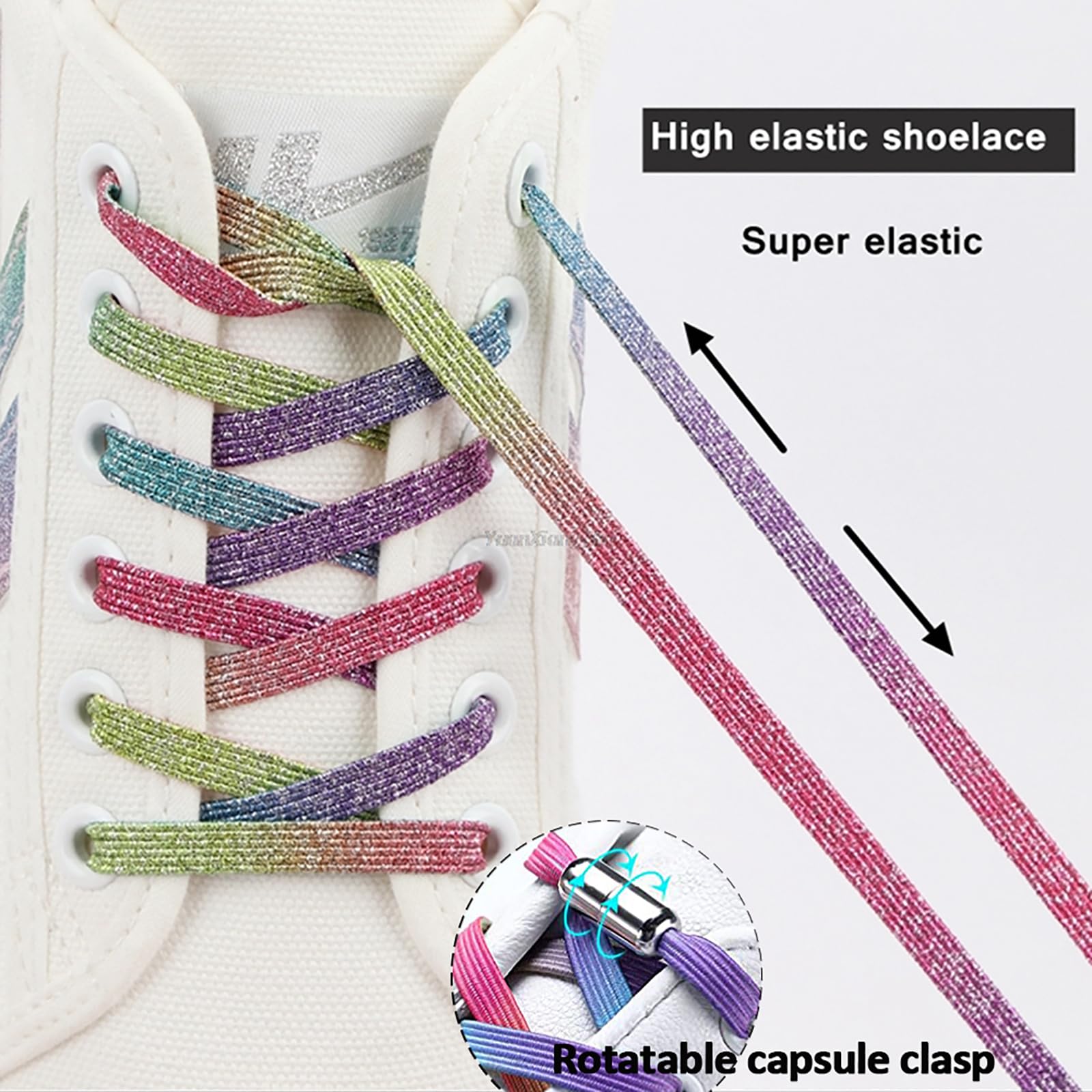 Lacci Scarpe Elastici Lacci Senza Nodo | Lacci Elastici per Scarpe Bambini Adulti - No Tie Elastici Lacci Scarpe con Chiusura Fibbie in Metallo Blocca Lacci Eutobloccanti Adatto a Tutte le Scarpe