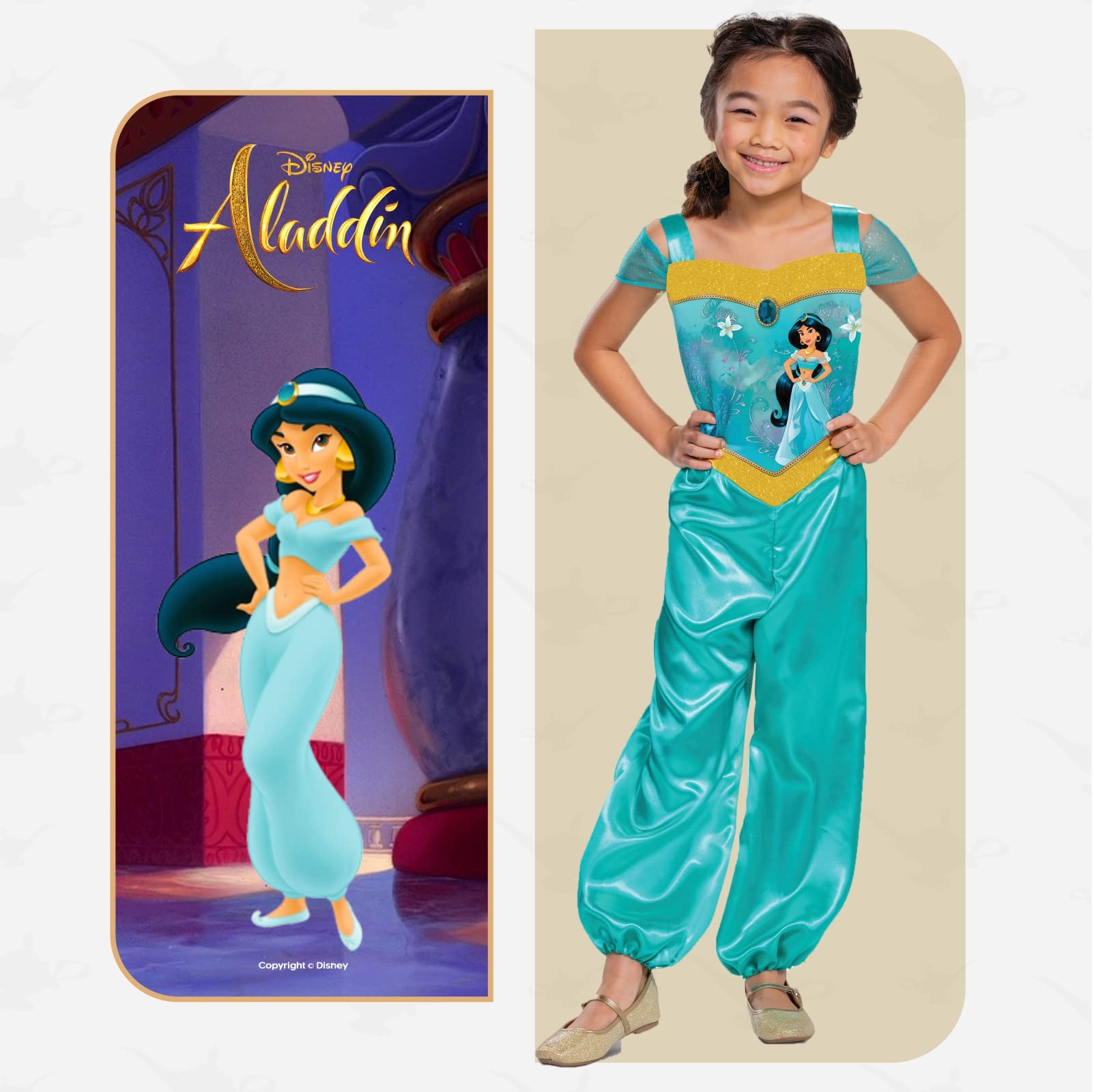 Disney Official Princess Jasmine Costume Aladdin Dress Up Outfit for Girls Fancy Arabian Princess World Book Day, 5-6 Years - Image 2