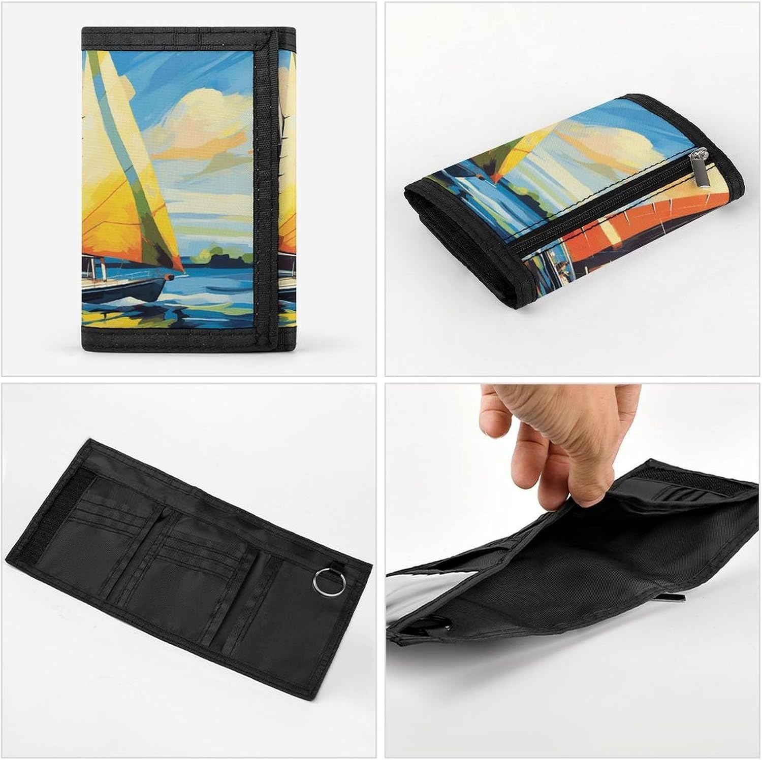 Colorful Sail Boat Trifold Wallets Slim Wallet Novelty Pocket Purse Multiple Card Slots Outdoor Travel Wallet Stylish Durable Wallets For Men Women