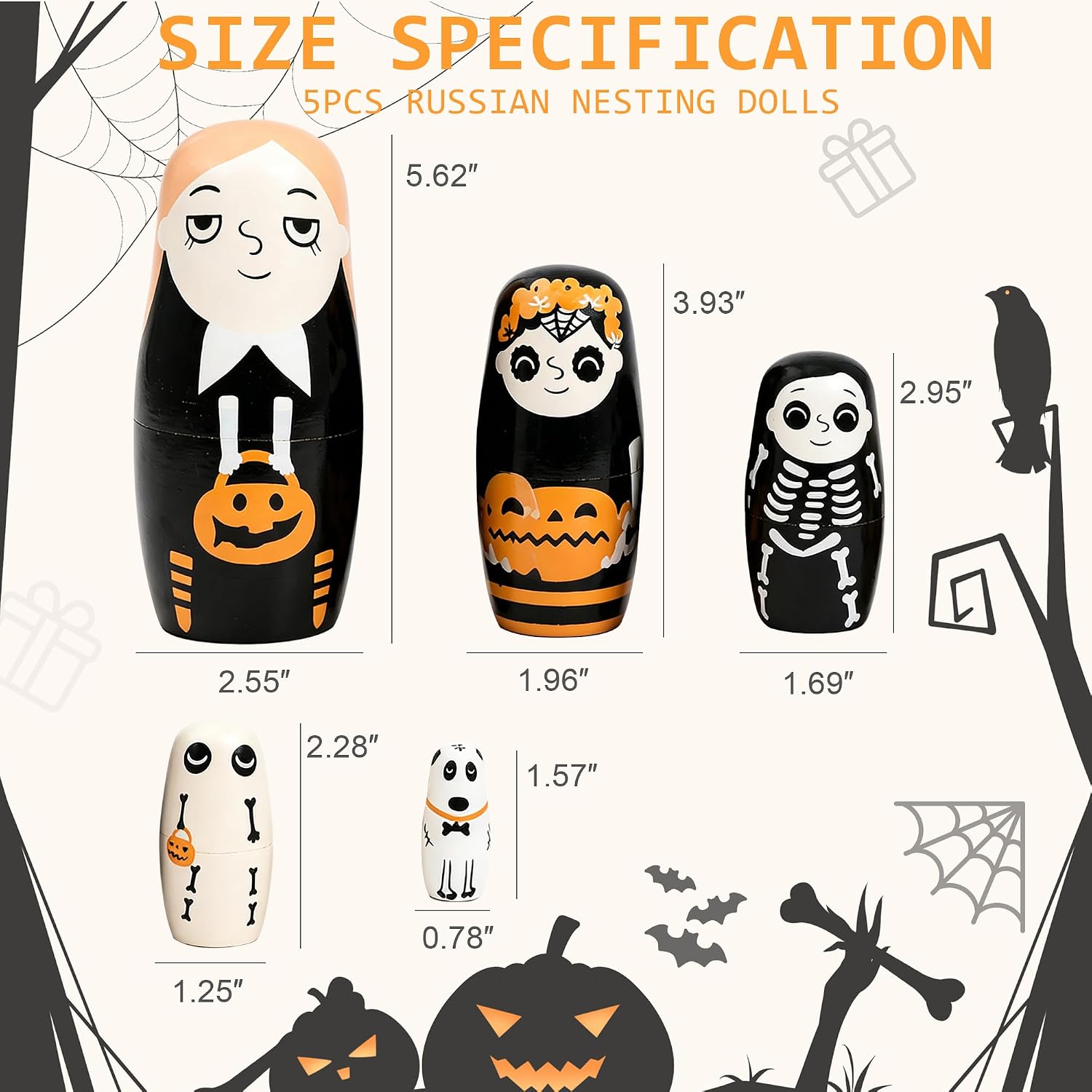 Russian Nesting Dolls Handmade Wooden Matryoshka Set Home Decor Halloween image 3