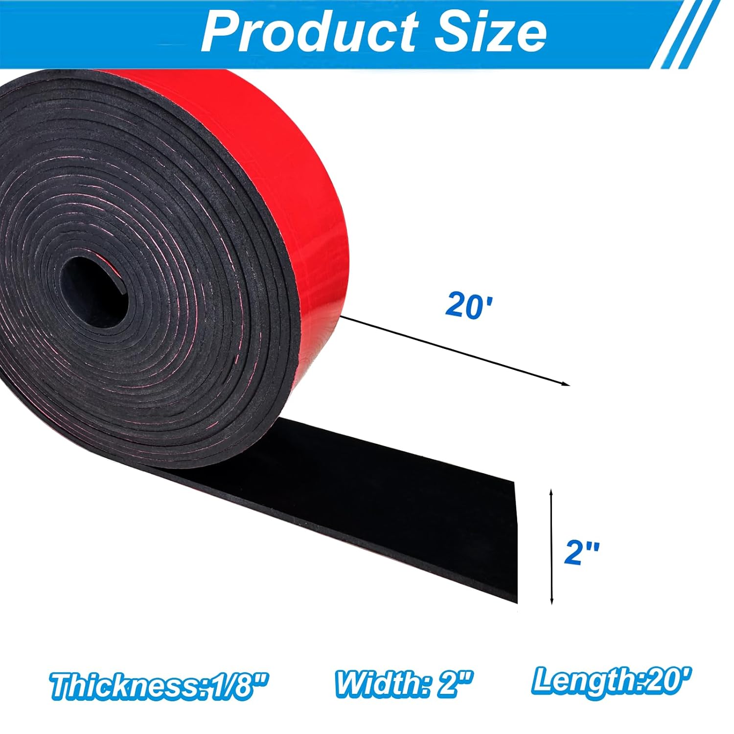 Adhesive Rubber Strips 2" Wide x 1/8" Thick x 20' Long Neoprene Rubber Strips with Adhesive Backing Neoprene Rubber Sheets, Rolls & Strips for Matting Padding, Insulation Cushion DIY Gaskets