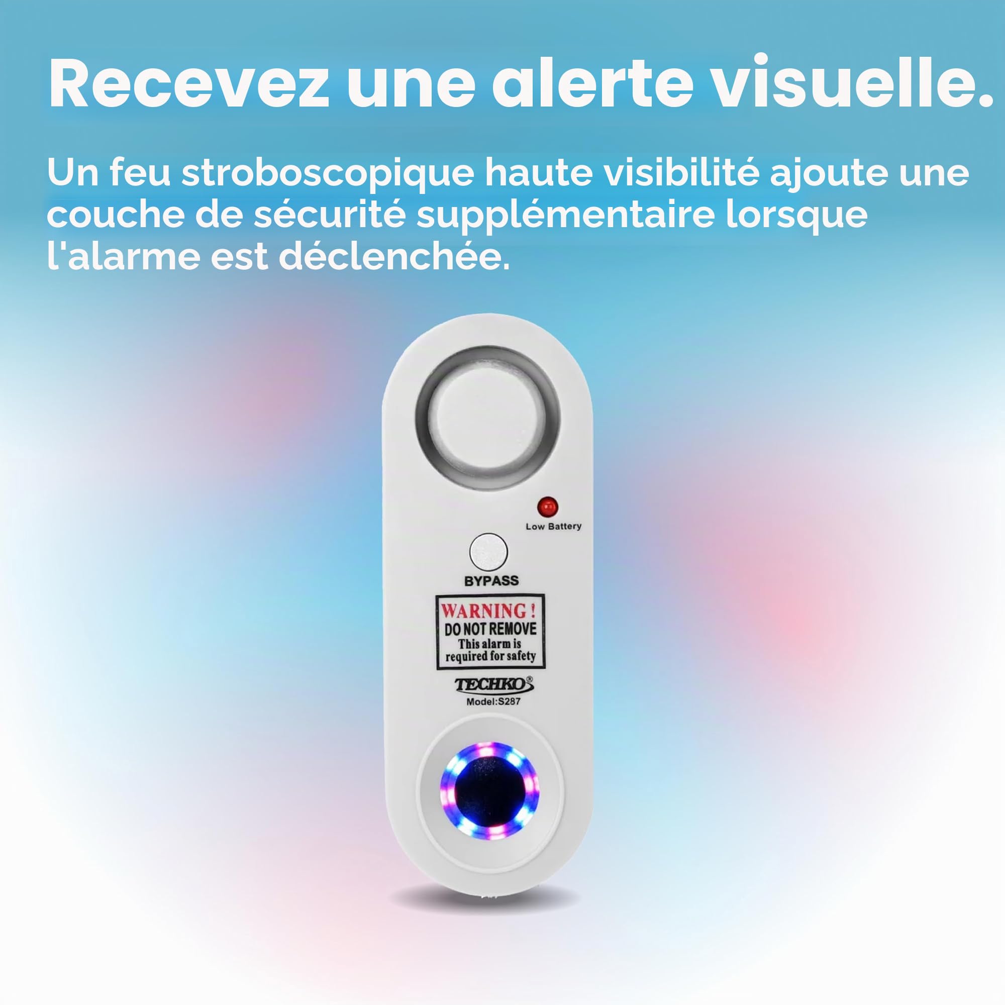 Techko S287 Alarme de piscine stroboscopique LED, lumières stroboscopiques, système d'alarme 115 dB, conforme à la norme UL 2017, résistante aux intempéries