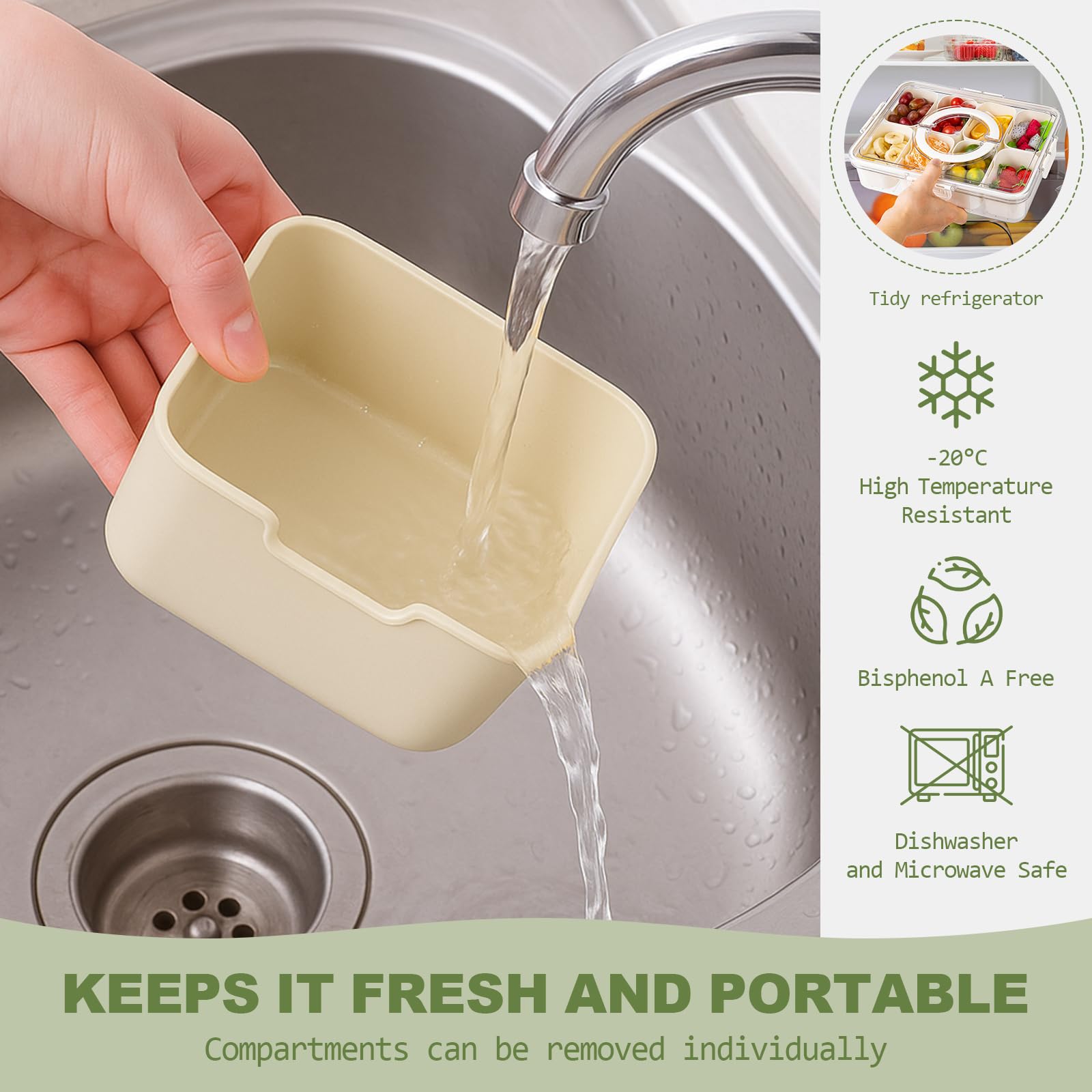 Scatola Porta Snack 8 Scomparti Con Posate Incluse (3 Forchette + 2 Cucchiai) - BPA Free, Portatile, Per Picnic, Scuola, Ufficio