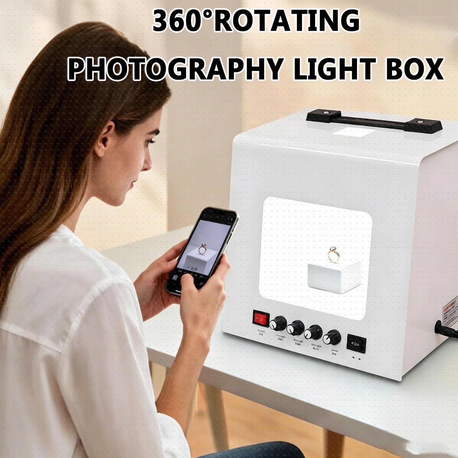 Soft Box Studio Fotografico,Giradischi Automatico Con Supporto Appendi T30 | Doppio Utilizzo Appoggio/Sospensione,Rotazione Fluida,Perfetto per Shooting E-Commerce Di Gioielleria