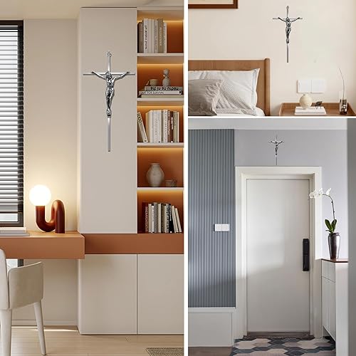 Miniatura 5 de Crucifijo de pared, cruces de crucifijo católico de metal para pared, 10 pulgadas, plata brillante