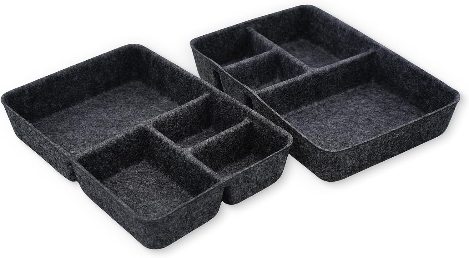 Welaxy 2-piece Junk Drawer Organizer bin 4 Compartments Office home dorm 2 dividers Felt Trays Drawers Multi-Purpose Storage (Charcoal x 2)