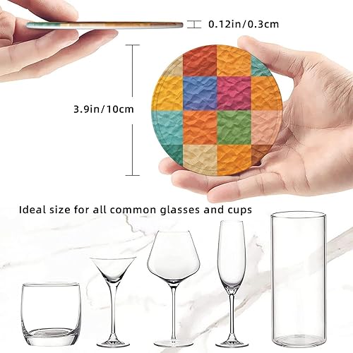 Miniatura 8 de Drink Coasters Set of 6, Paper Crease New Printed PU Leather Round Coaster with Holder for Outdoor, Office, Bar, Funny Heat-Resistant Home Desk Decor