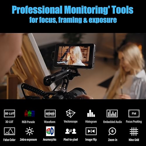 Miniatura 4 de VILTROX DC550 Kit de monitor HDMI Full HD de 5.5 pulgadas, monitor de campo de cámara de 1200 nits con capucha para sombrilla, batería, bolsa de