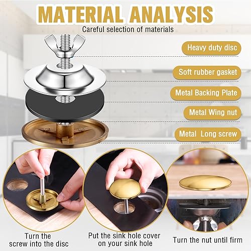 Vista 11 de LEIFIDE 2 piezas de 2 pulgadas para fregadero de cocina de 2 pulgadas, cubierta de orificio de grifo de acero inoxidable para fregadero de cocina