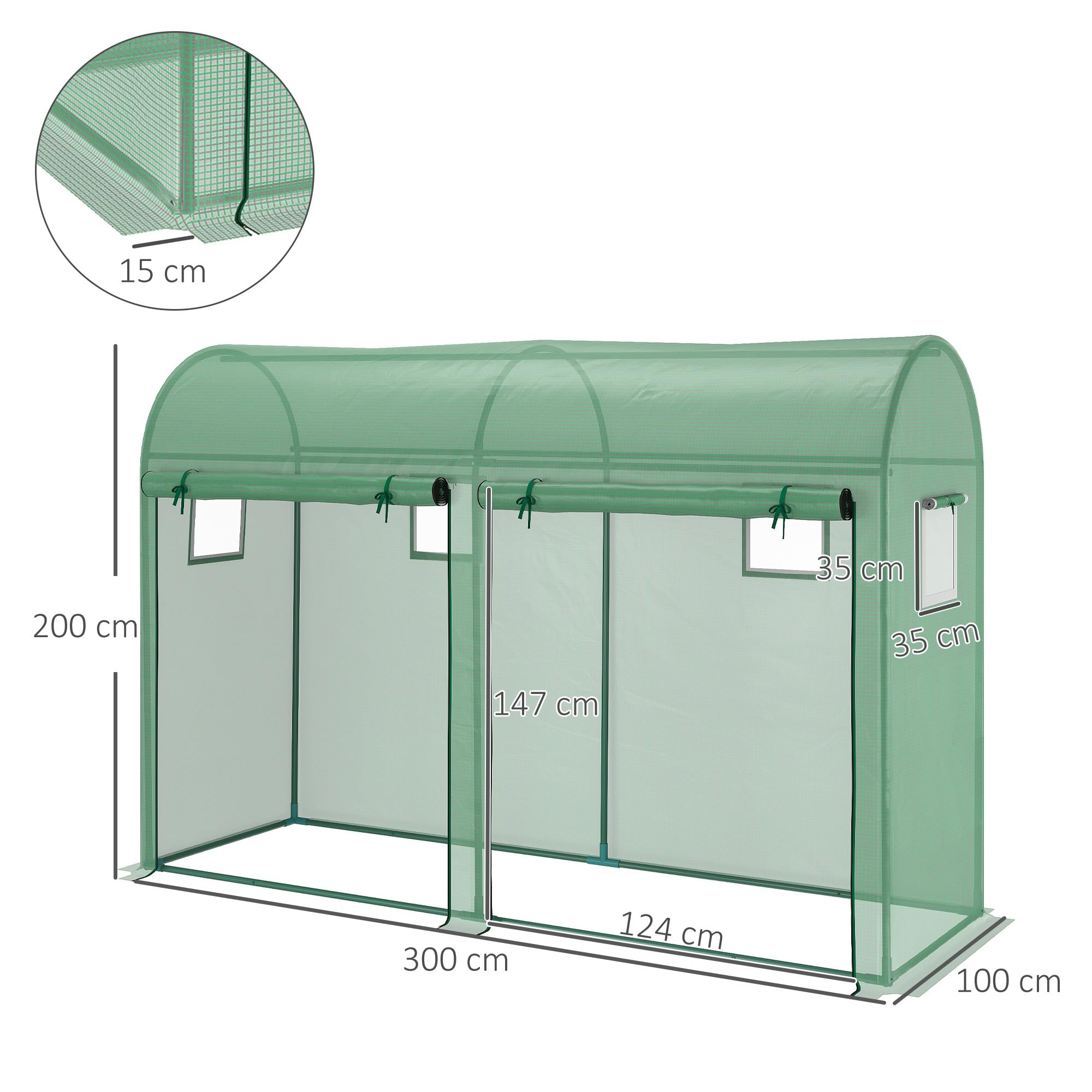 Outsunny Serra Tunnel da Giardino per Piante e Orto, Serra da Balcone con 2 Porte Avvolgibili e 4 Finestre, Copertura in PE Struttura in Acciaio, 3x1x2m