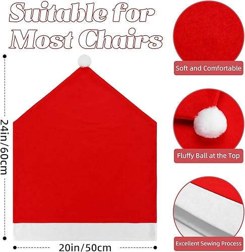 Miniatura 2 de Juego de 4 fundas para sillas de Navidad, con sombrero de Papá Noel rojo para decoración de Año Nuevo y comedor