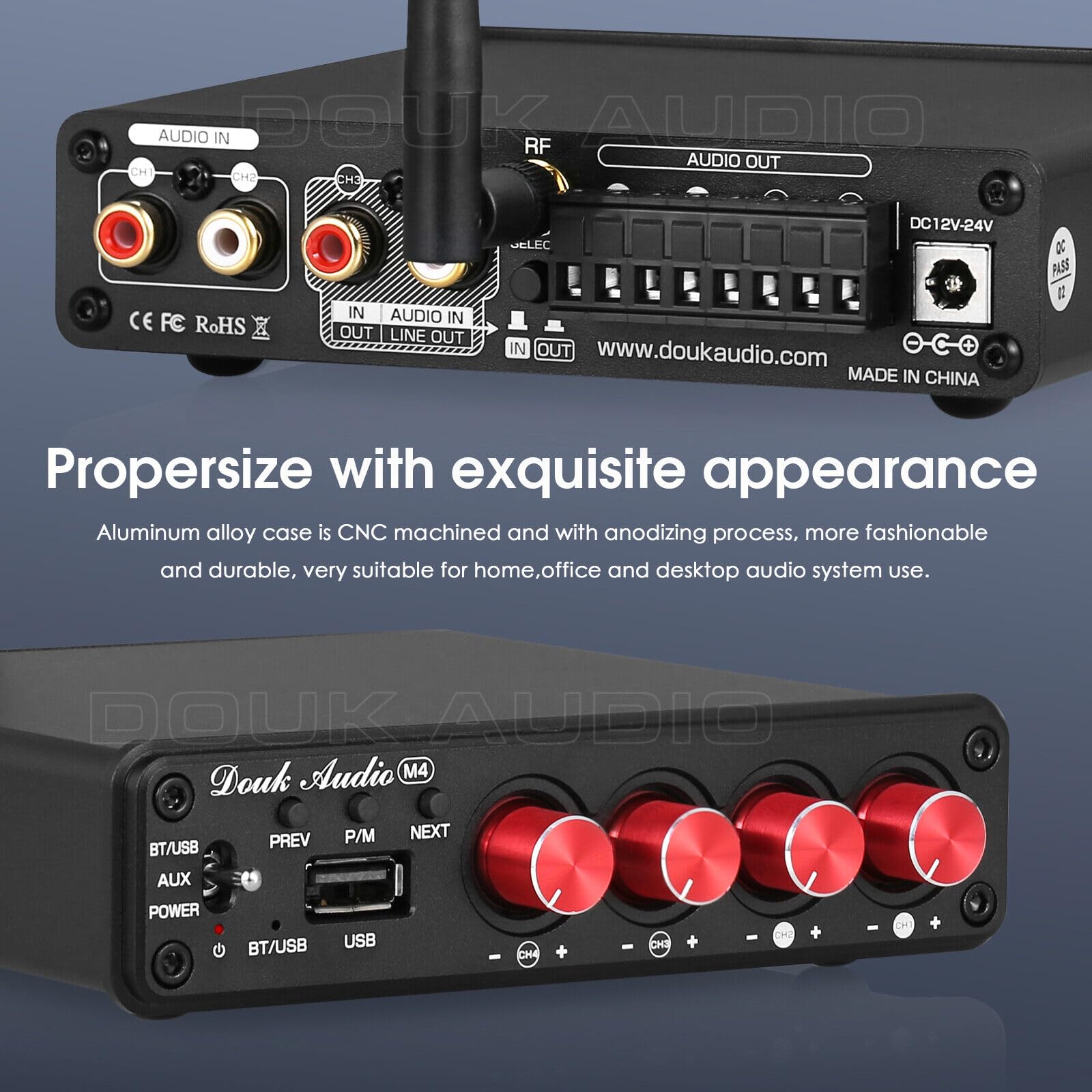 Douk Audio HiFi Bluetooth 5.0 Digital Power Amplifier Stereo 2/4 Channel Audio Amplificatore 50W x 4