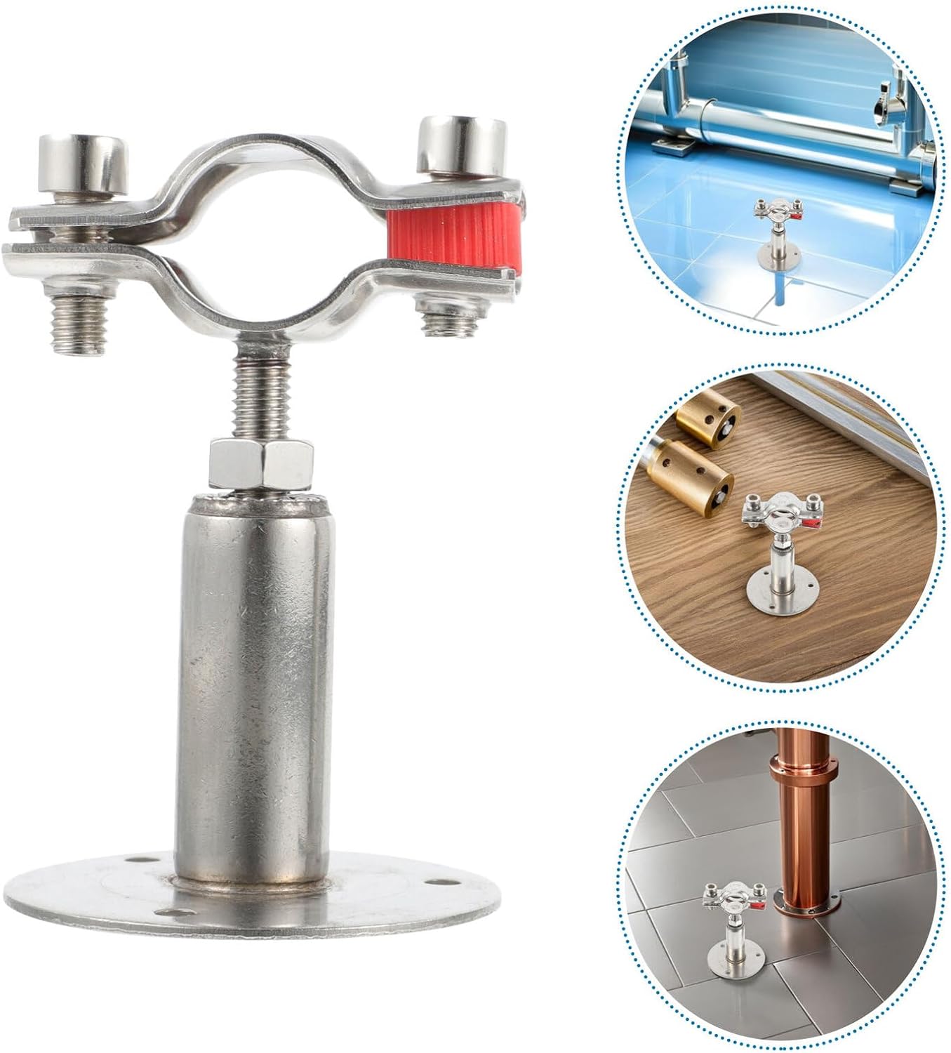 2pcs Stainless Steel Pipe Clips Adjustable Wall Ceiling Mount Bracket 304 Metal Tube Clamp Support for 54-57mm Pipes with 50-95mm Height Range, Heavy-duty Plumbing Fixing