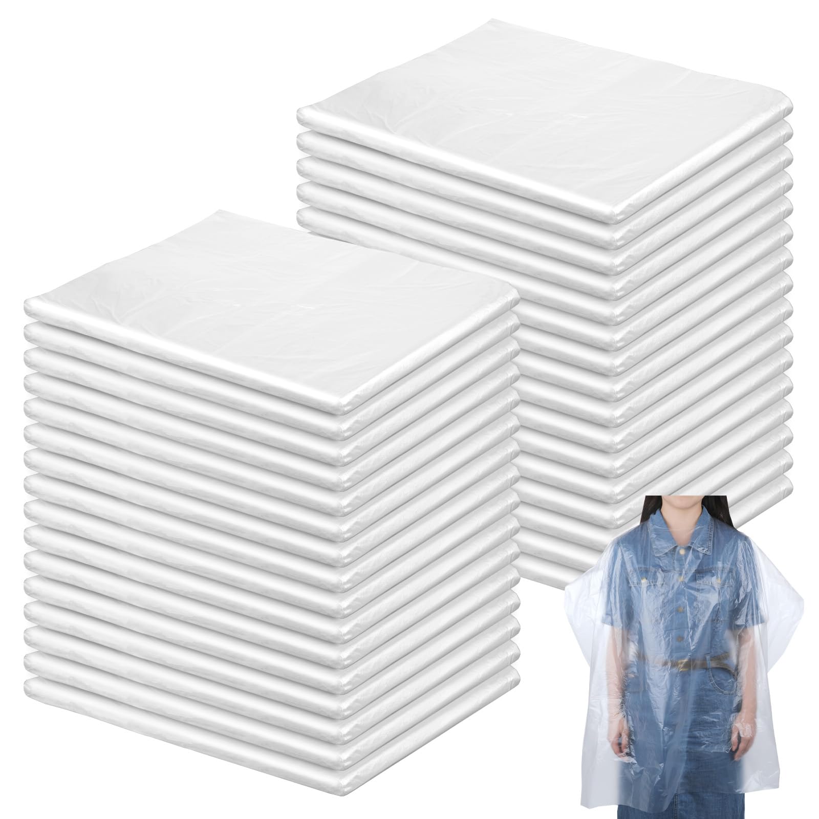 200 Pcs Disposable Salon Cape, 47 x 35 Inch Waterproof Shampoo Cape, Clear Plastic Barber Shampoo Capes, for Hair Stylist Dye Cutting Coloring Perming Beauty Salon