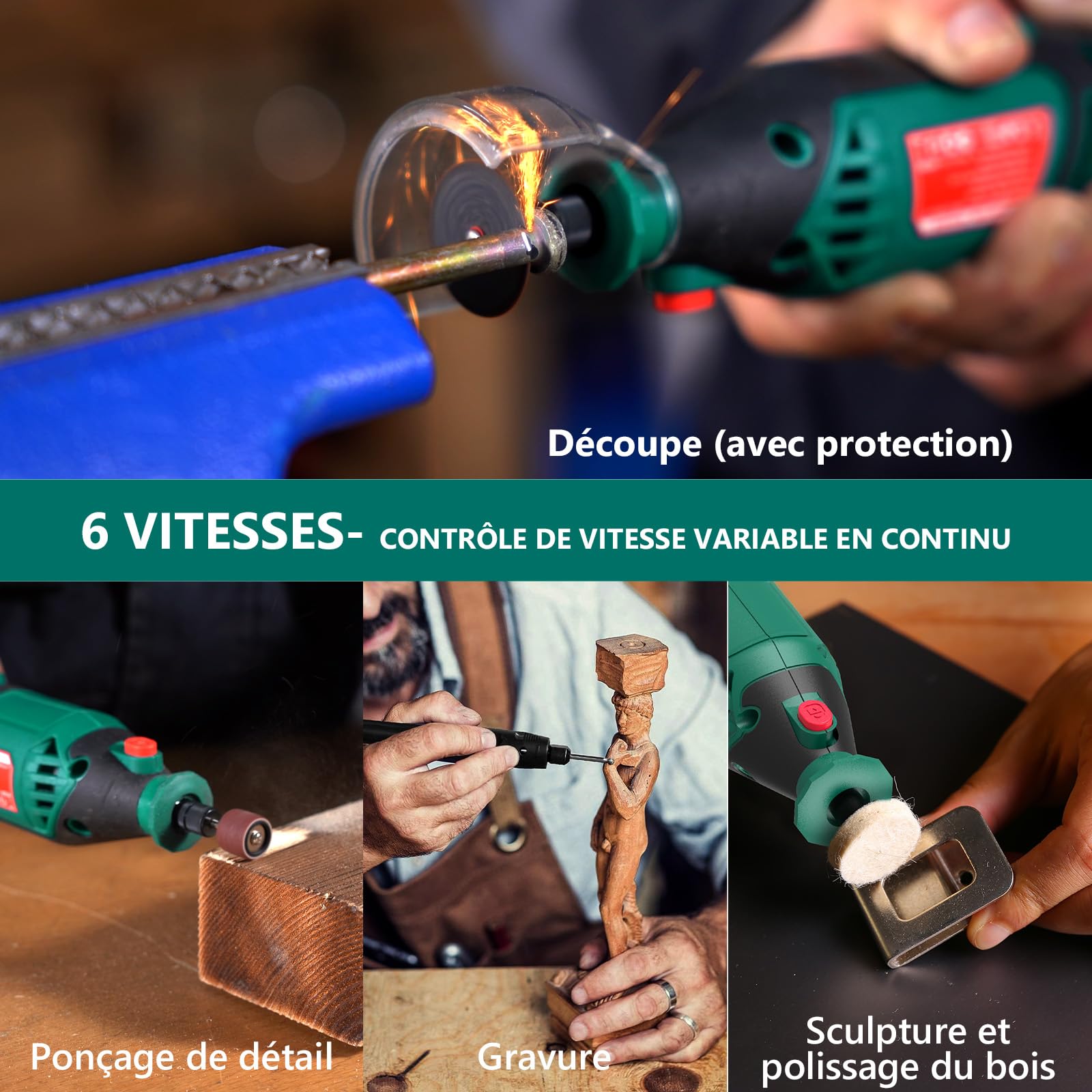 HYCHIKA Outil Rotatif 170W, Kit d’Outils Rotatifs à Vitesse Variable Avec Arbre Flexible, Kit d’accessoires 173pcs et Outil Multifonction 8000-35000RPM, Parfait Pour la Coupe, Le Ponçage de détail