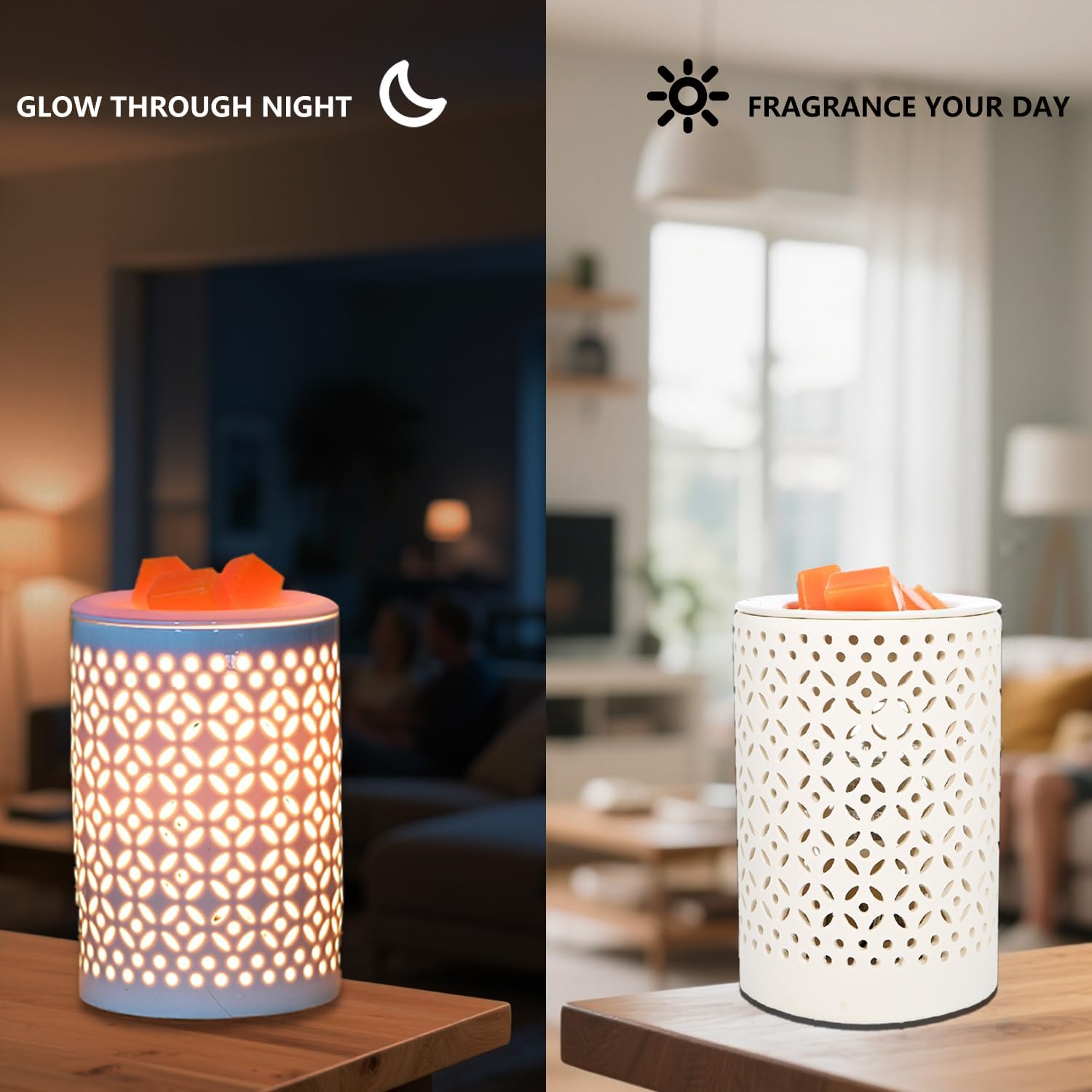 ASAWASA Ceramic Wax Melt Warmer with Timer and Silicone Dish,Candle Wax Warmer for Scented Wax & Essential Oils,Ideal Gift for Home Office Kitchen(Long White)