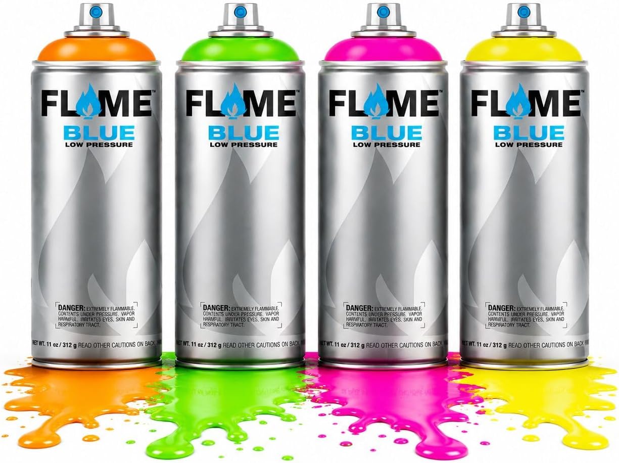 Tinta Spray Neon Efeito Luminoso Flúor kit com 4 Flame Cores Fluorescentes Rosa, Verde, Laranaja e Amarelo