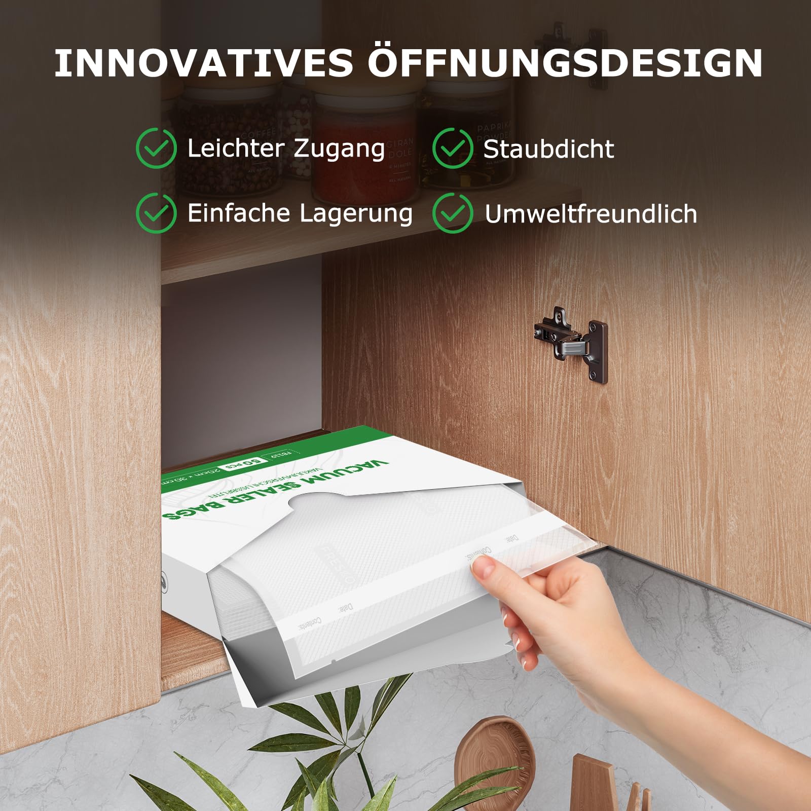 FRESKO V8 Vakuumierer im Bundle + 50 Vakuumierbeuteln 20x30cm | Automatisches Vakuumiergerät mit Trocken-/Feuchterkennung, 95kPa starke Saugleistung, inklusive Beutelschneider und Aufbewahrungsfach |
