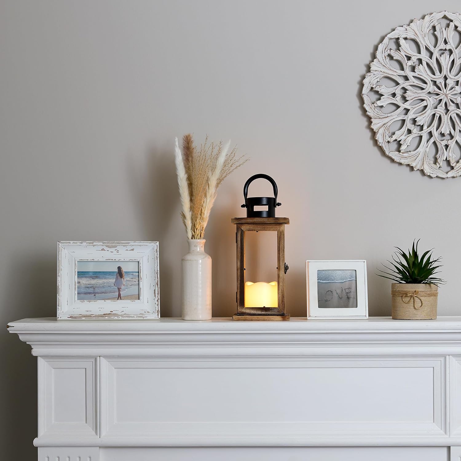 Zingz & Thingz Wooden Candle Lanterns, Decorative Light Home Decor, 10.75" Tall, Lodge with LED