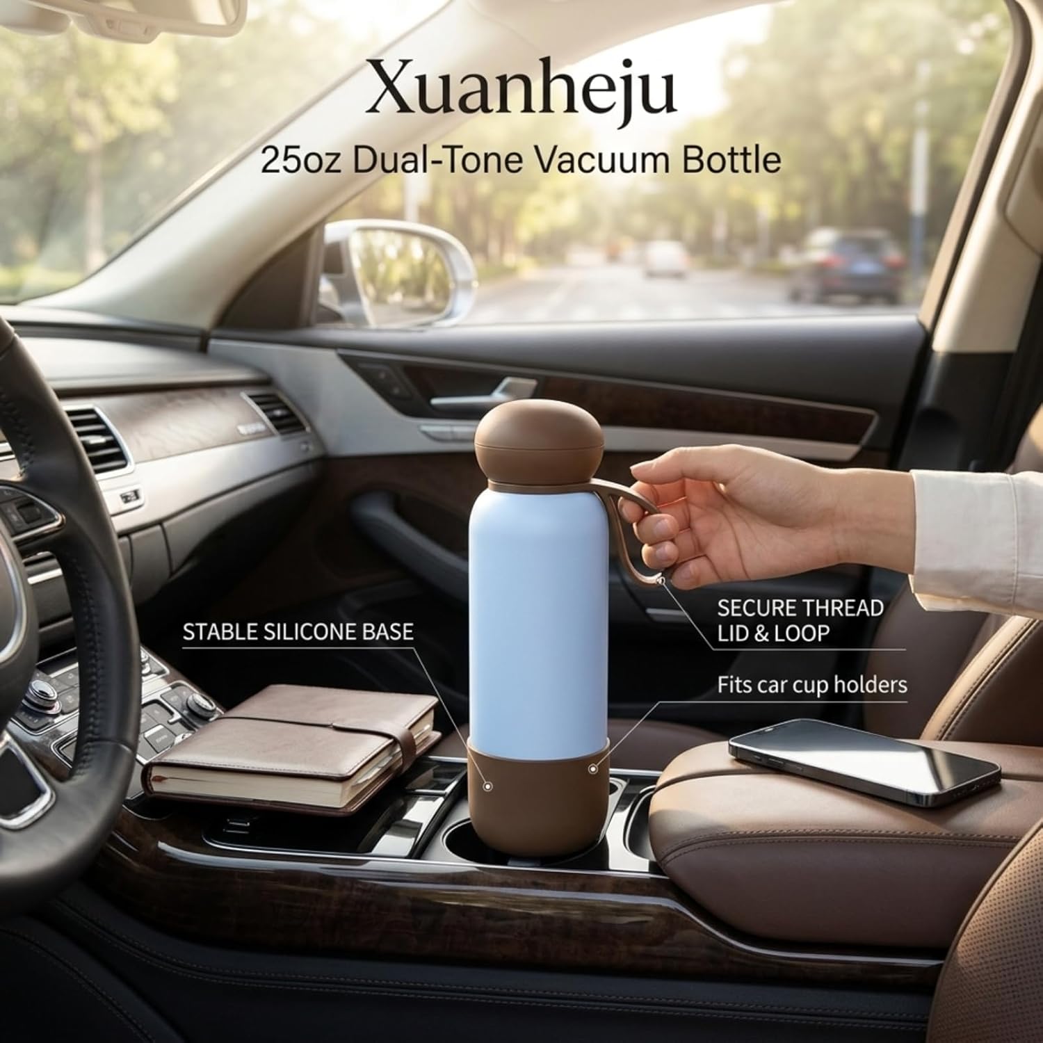 25oz Stainless Steel Water Bottle Vacuum Insulated Dual-Tone, Travel Hydration Flask with Carrying Loop & Silicone Base (M)