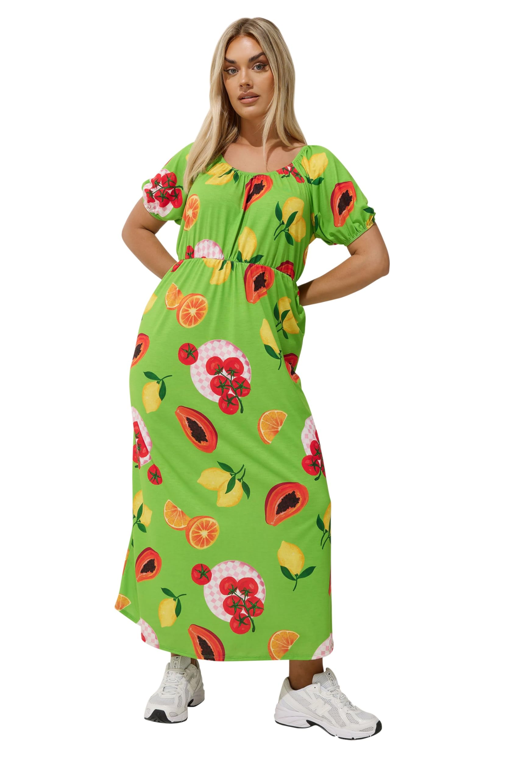 Yours Women's Green Fruit Print Bardot Dress In Size 22-24