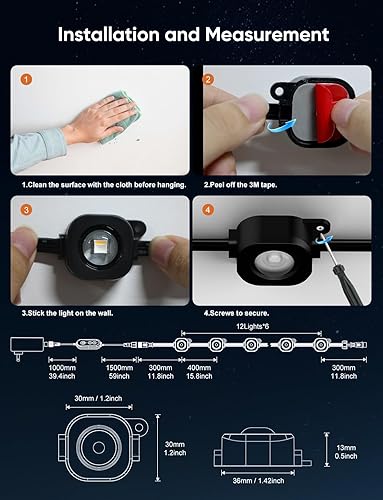 Miniatura 9 de Luces permanentes para exteriores de 100 pies, luz de alero RGBW con 72 luces LED, más de 111 modos de escenas iluminación al aire libre, luz