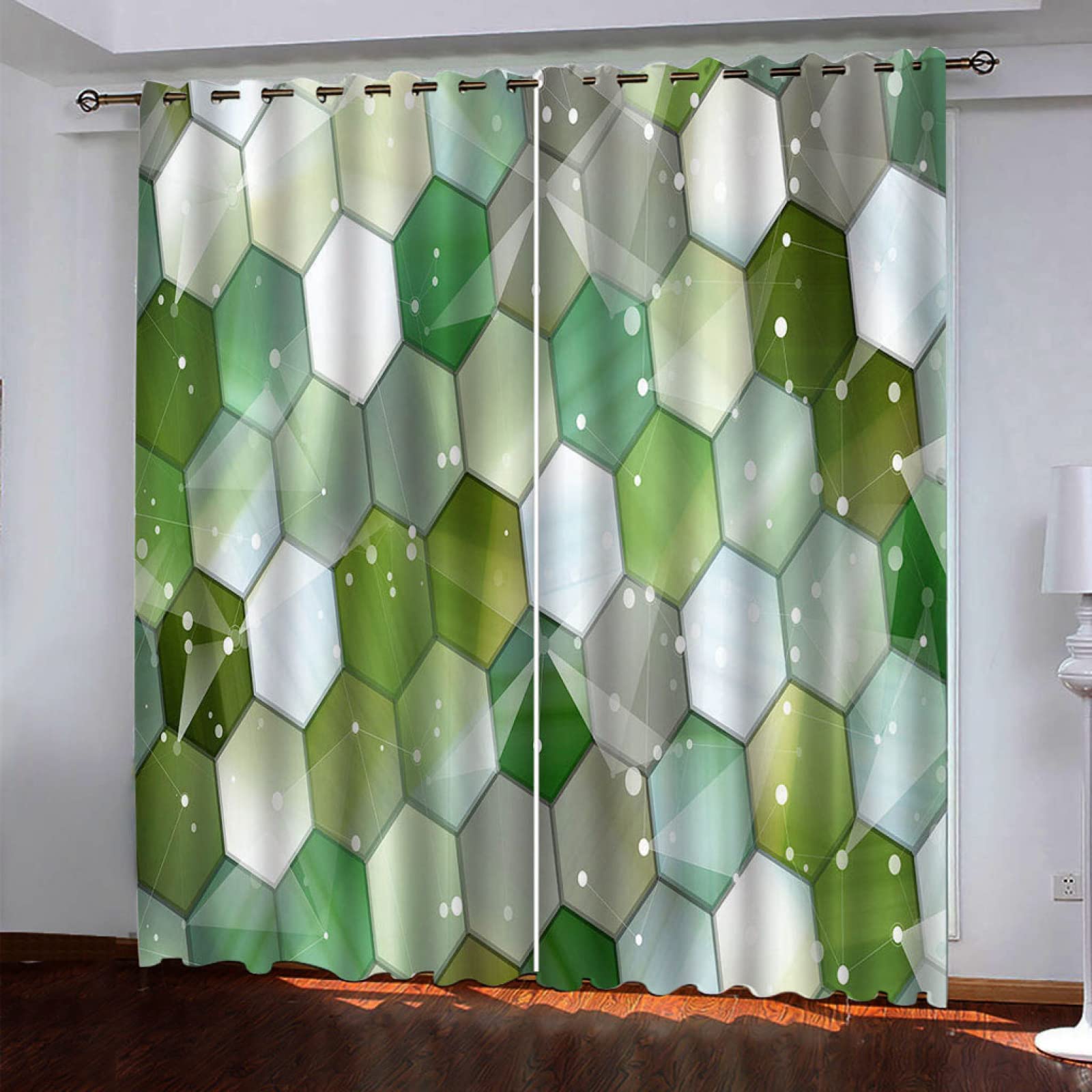 Cortinas Niño Niña Habitacion Opacas Con Ojales 2 Piezas 3D Estampado Geométrico Verde Patrón 280 X 260 Cm（An X Al）Cortinas Termicas Aislantes Frio Y Calor Salón Dormitorio Ventana Decoración Hogar