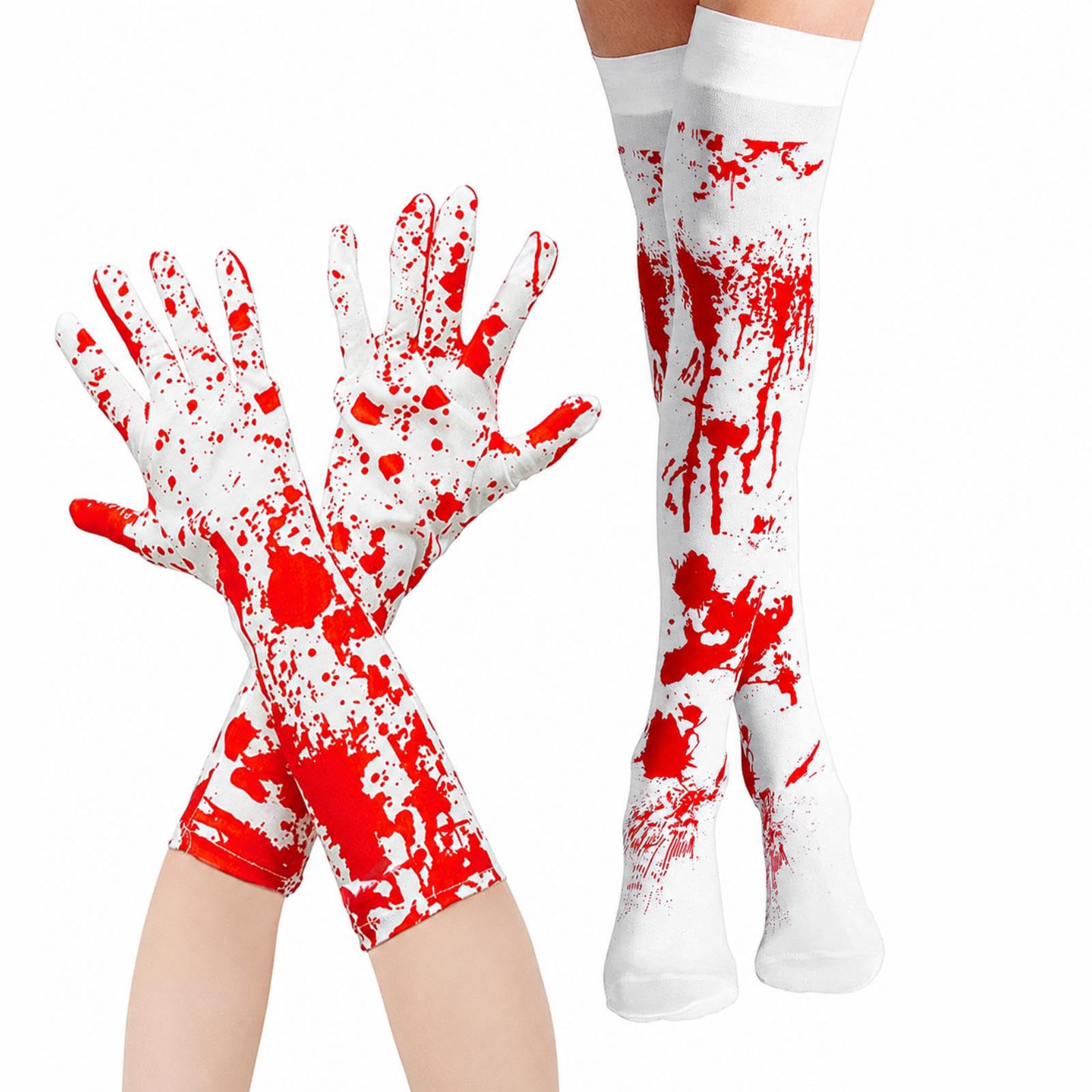 2PCS Girls Blood Stained Tights and Blood Gloves,Halloween Costumes