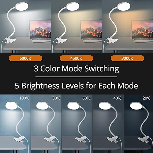 Miniatura 2 de Luz de lectura con control remoto, lámpara de escritorio LED con clip temporizador de 1 hora y luz nocturna RA95 regulable cuello de cisne flexible,