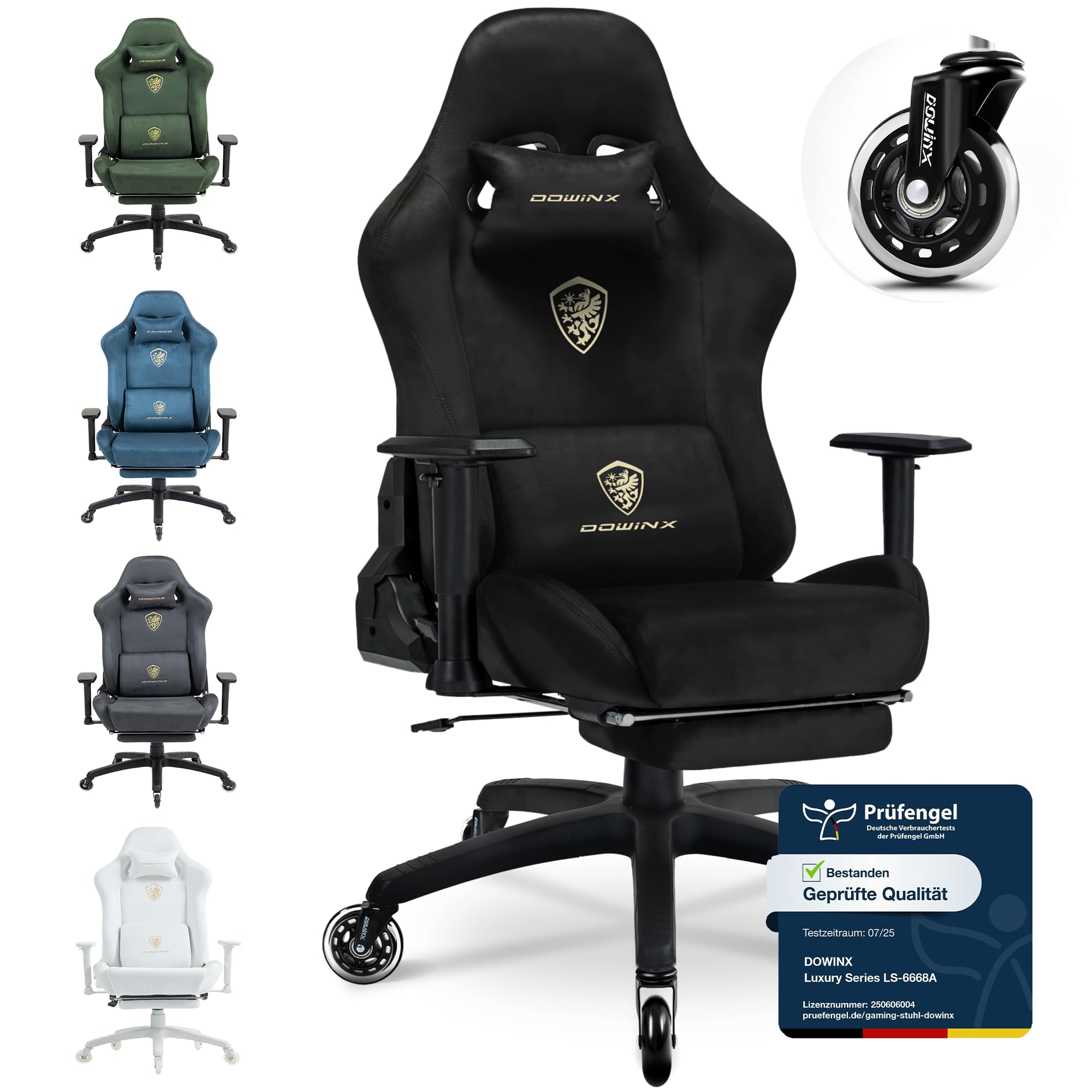 Dowinx Gaming Chair, Breathable and Ergonomic Office Chair Made of Microfibre Velour, Soft Seat Feel Like Fur, Adjustable Desk Chair with Footrest, Black