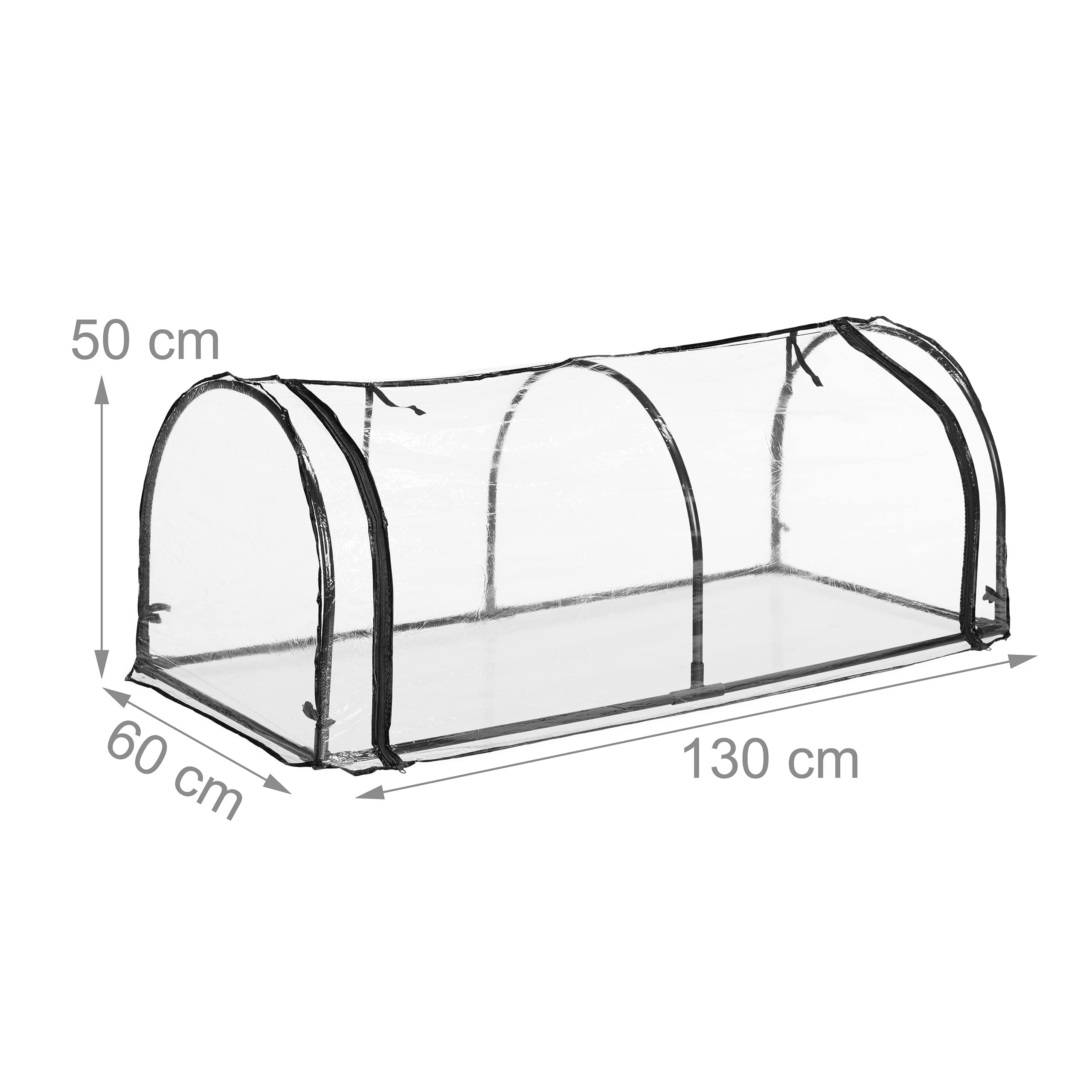 Relaxdays Folienfrühbeet, Gewächshaus Aufzucht, HBT: 50 x 130 x 60 cm, Frühbeet Tunnel mit Tür, PVC, transparent/schwarz