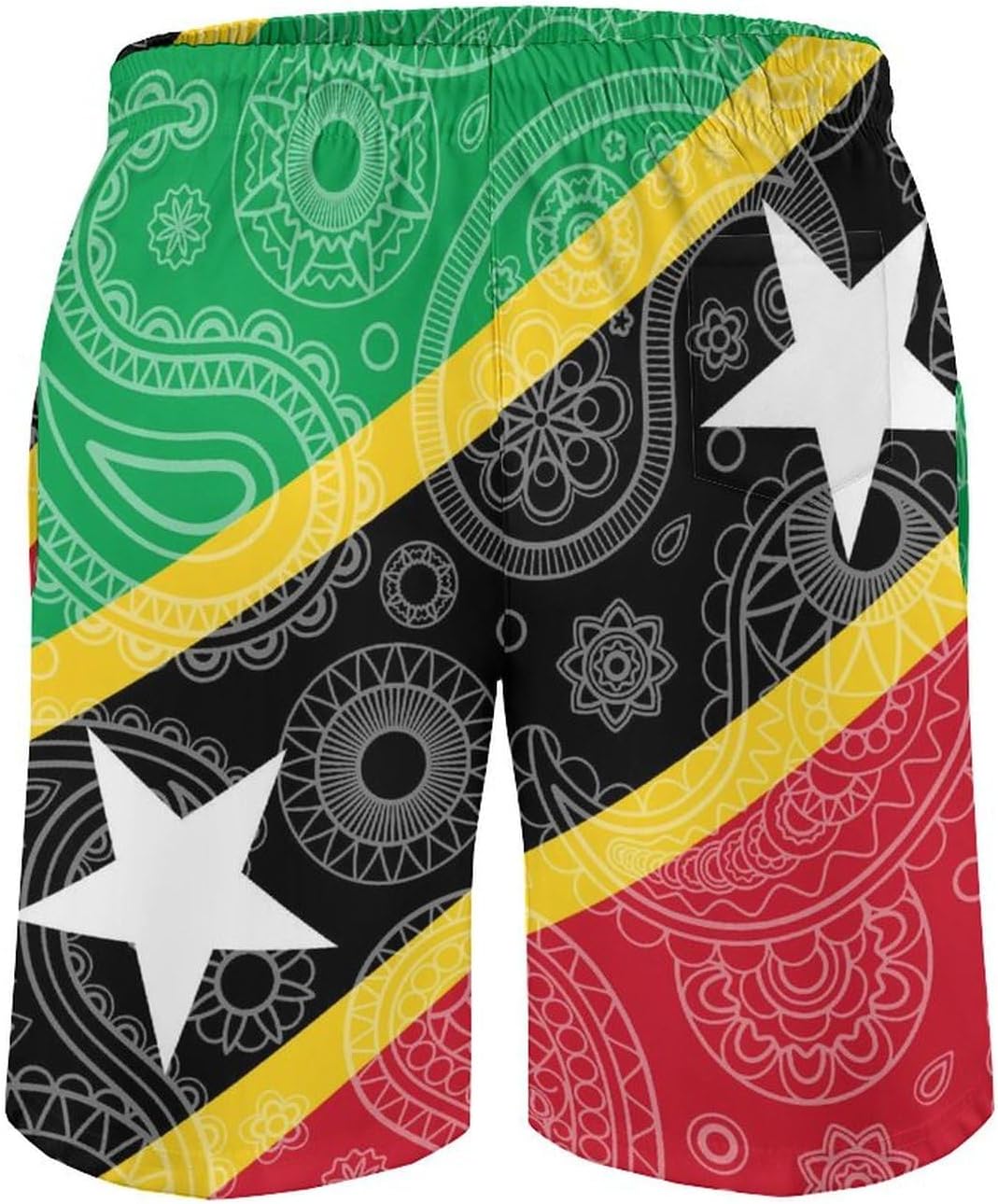 Paisley Saint Kitts and Nevis Flag Casual Men's Swim Trunks Novelty Summer Beach Shorts Swimwear with Pocket