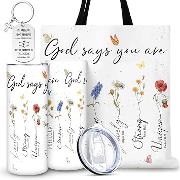 Christian Gifts for Women Faith Religious Spiritual Inspirational Gift Mothers Day Christian Tumbler Bible Tote Bag Regalos Cristianos En Espanol for Mom Sister WifeGod Says You Are