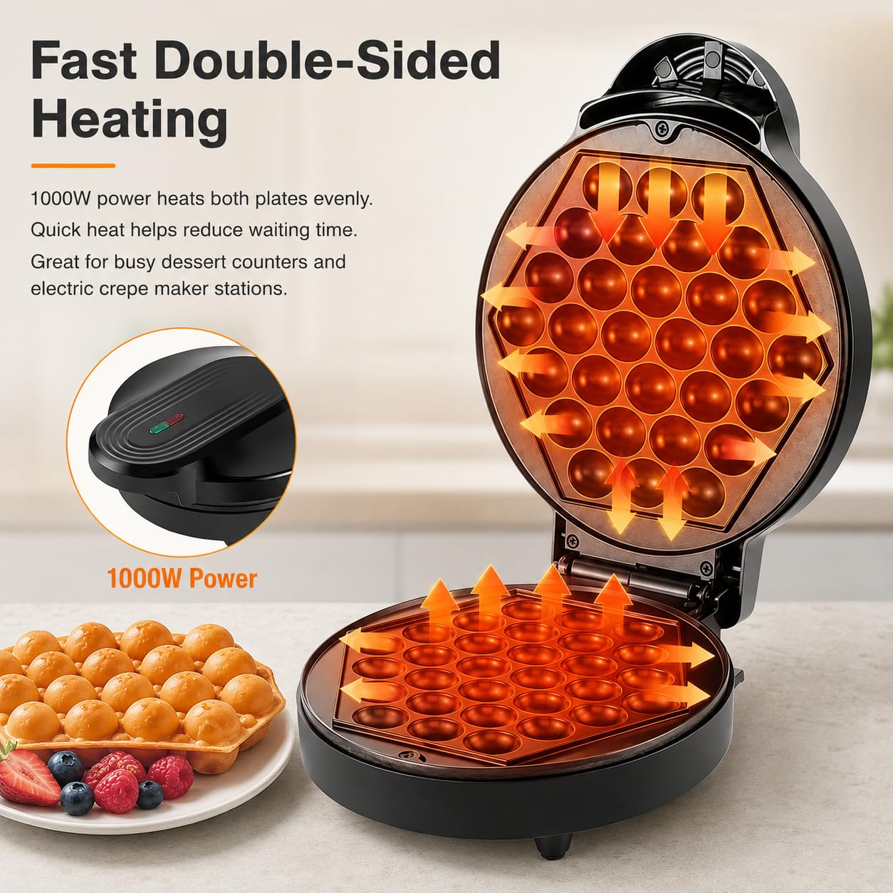 Macchina per waffle a bolle, riscaldamento fronte-retro da 1000 W