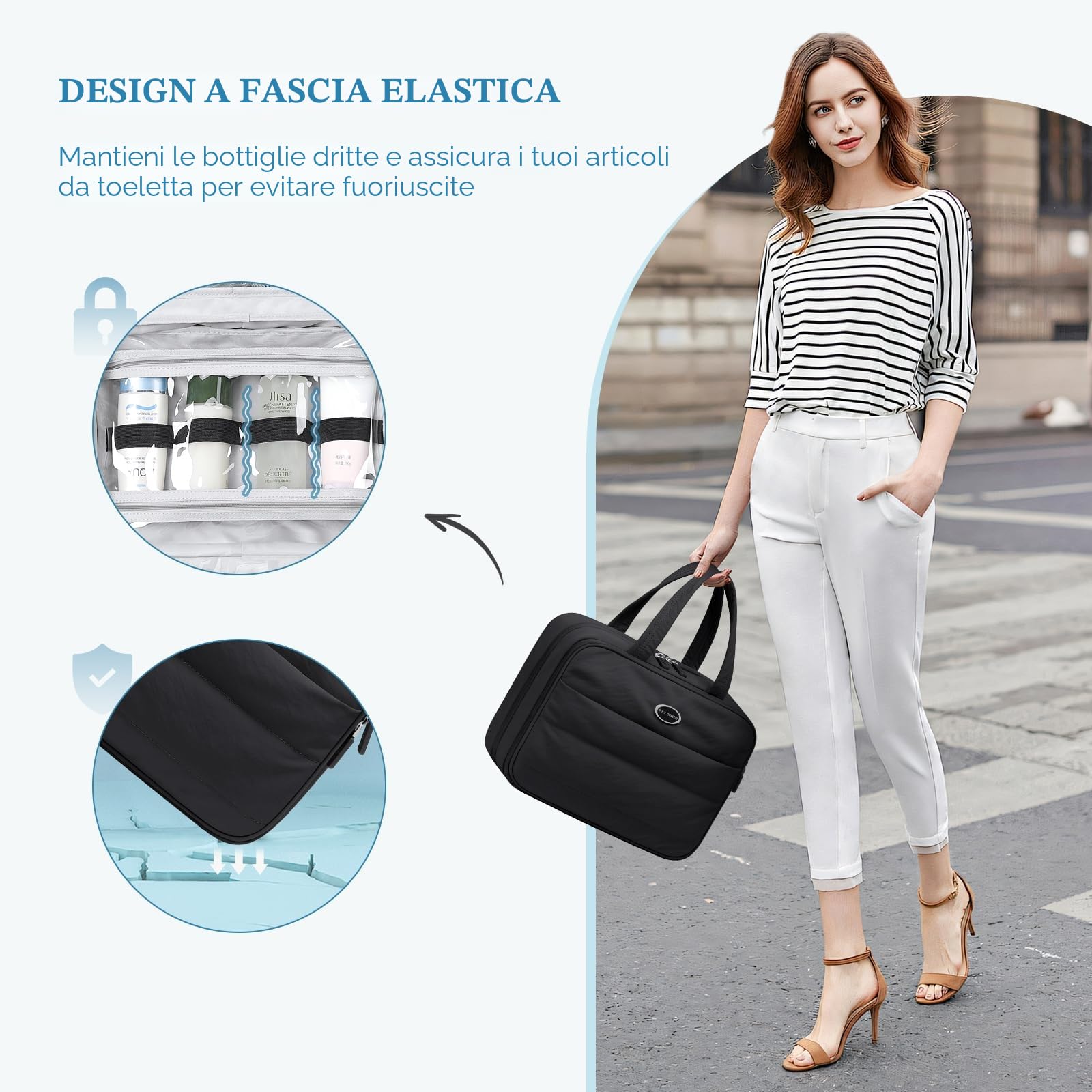 Beauty Case da Donna da Viaggio, Trousse Grande per il Trucco da Appendere, Borsa per Cosmetici da Viaggio con Gancio per Flaconi, Articoli da Toeletta e Makeup, Rose