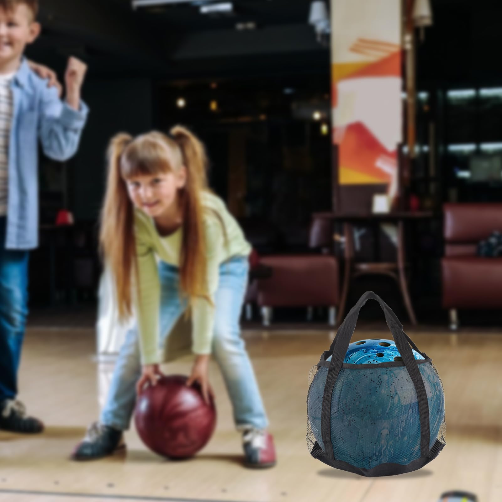 Tissting Bowling Mesh Bag, Oxford Single Bowling Bag with Reinforced Handle, Washable Bowling Ball Cleaner Holder Bag Ball Carrier Bag
