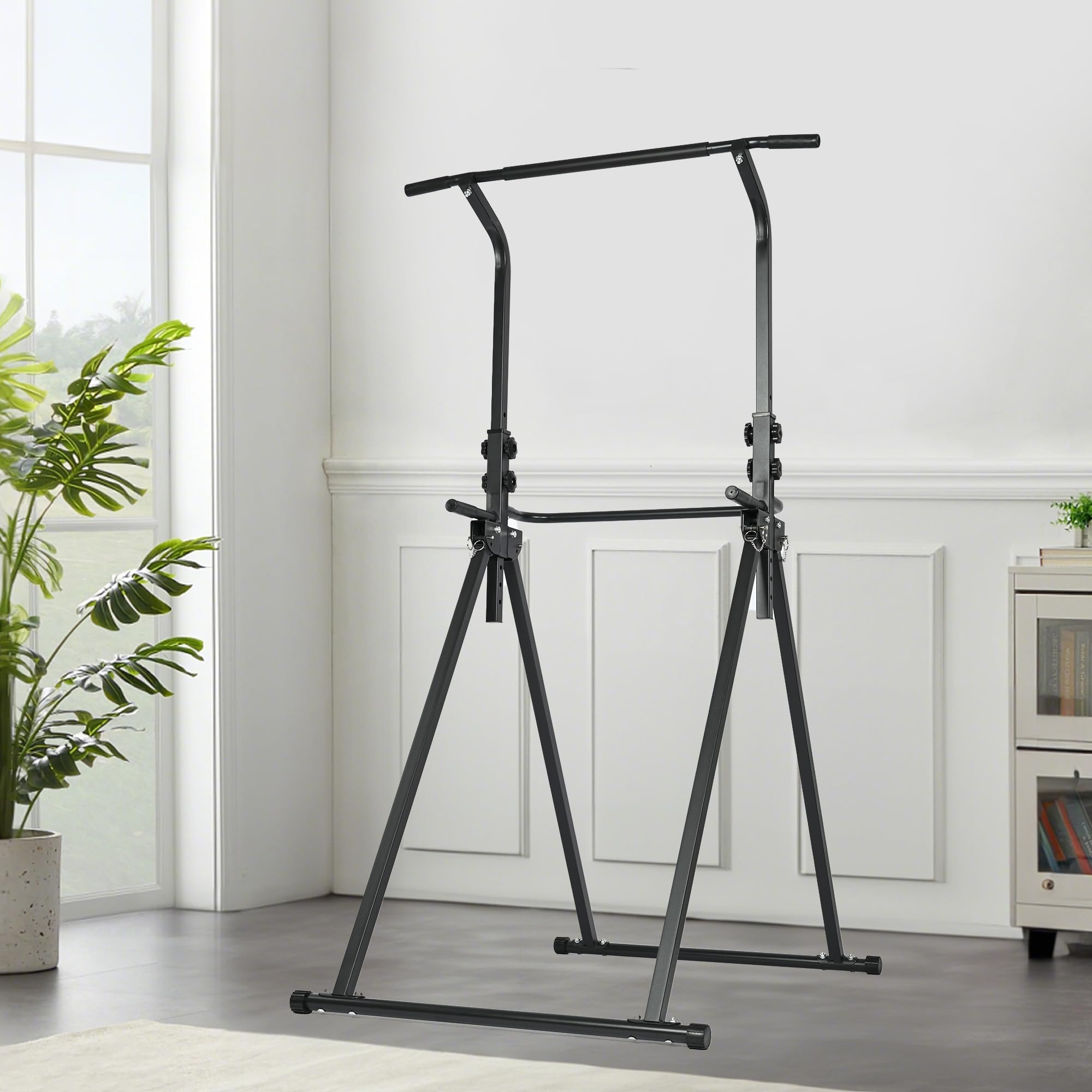 FWTRMRC Power Tower Dip Station Dips and Pull Up Station Foldable Pull Up Bar Foldable Free Standing Power Tower Adjustable Height Multi-Function Training Equipment Home Gym Power Rack