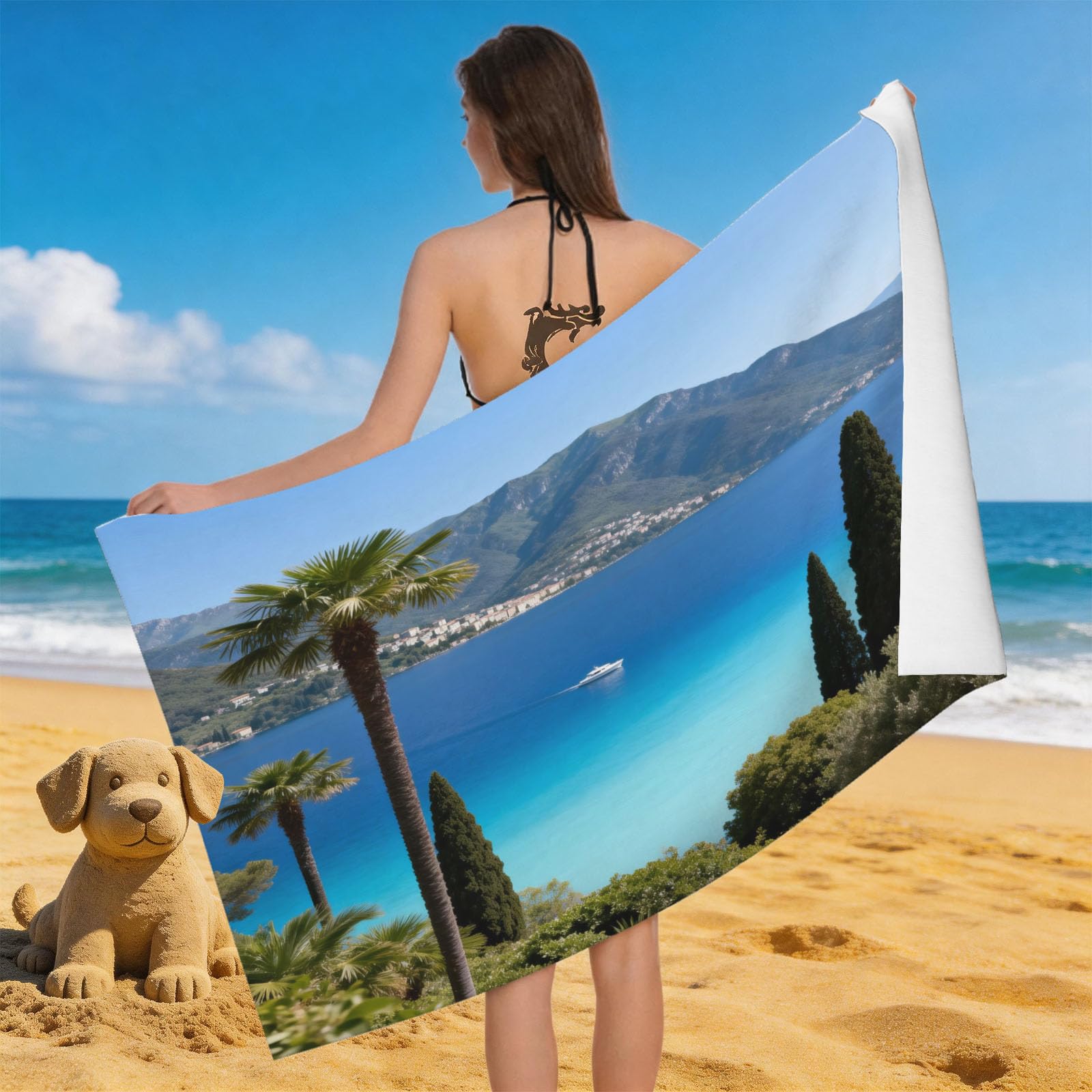 Leichong 3D Alpine Lake Beach Towel Microfiber Soft Quick Dry for Adults, Natural Landscape Bath Towel Lightweight Soft Absorbent for Travel Swimming Pool Sports, 75 x 150 cm